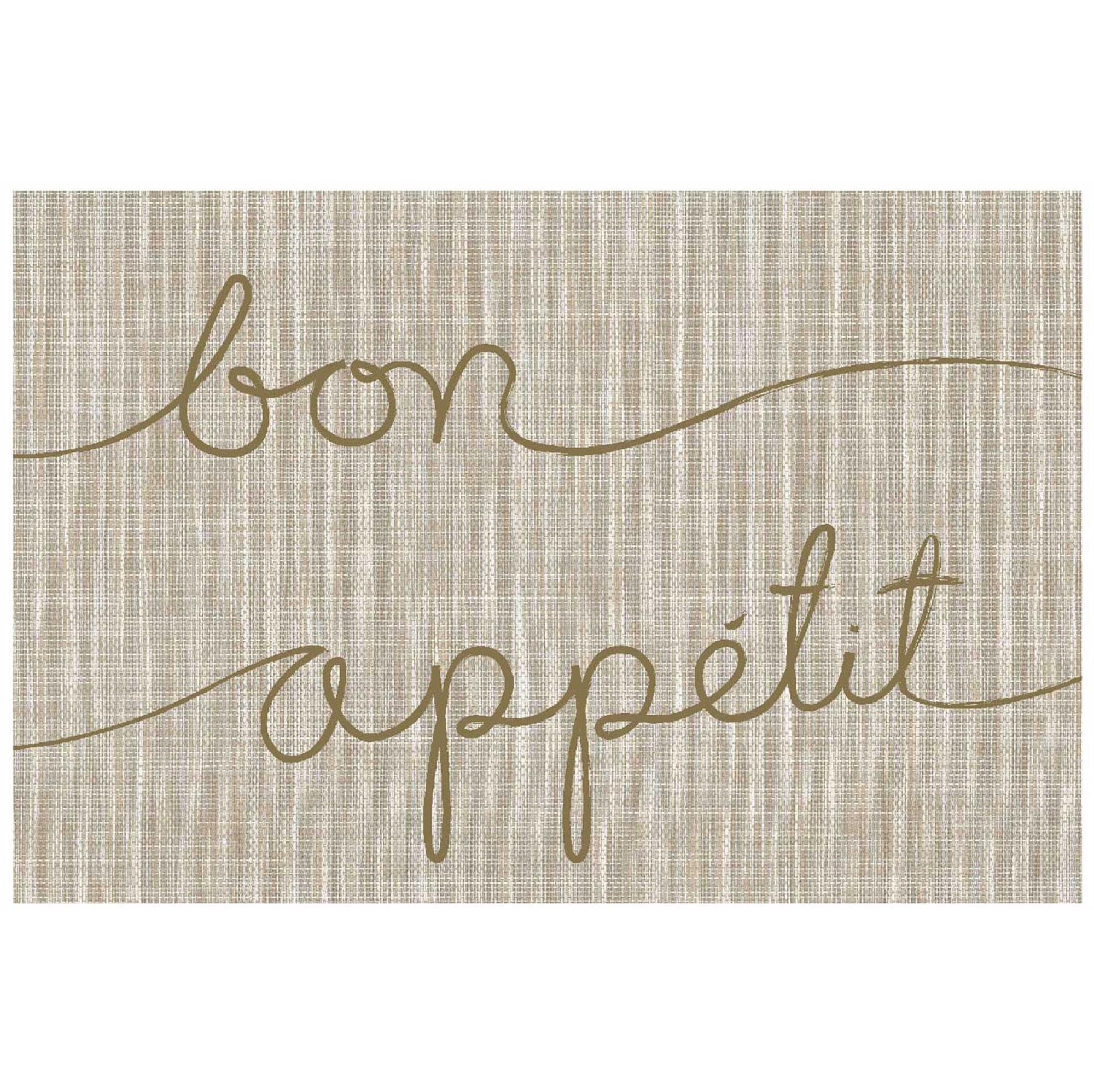 Bon Appétit Beige Textaline Placemat with Taupe Writing 17.75x11.75in