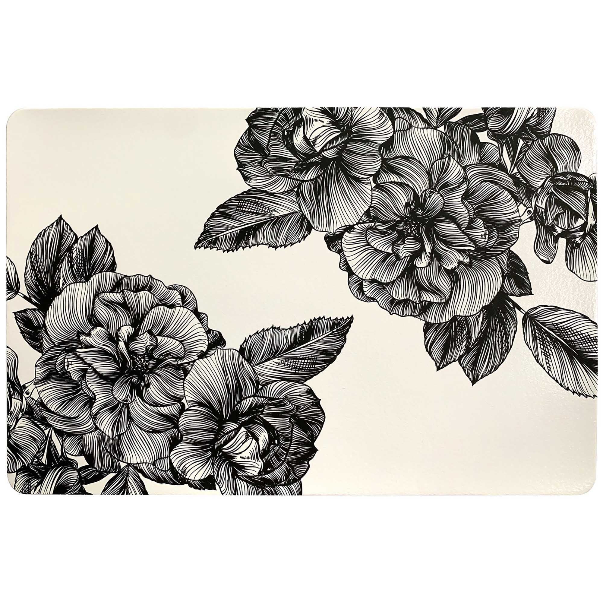 White PVC Printed Floral Placemat 17x11.2in 
