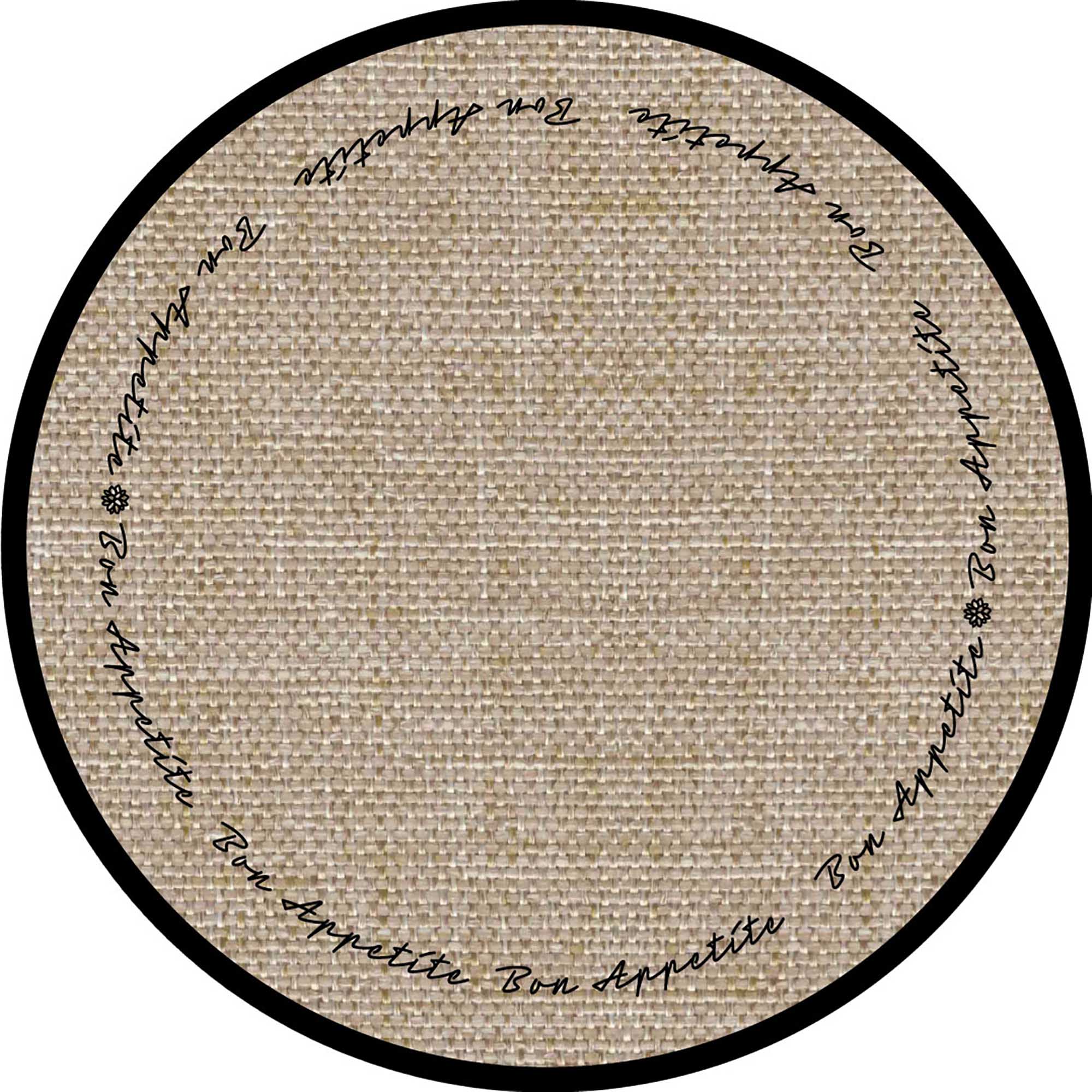 Bon Appétit Round Beige Placemat with Black Writing - Fabric 15in dia.