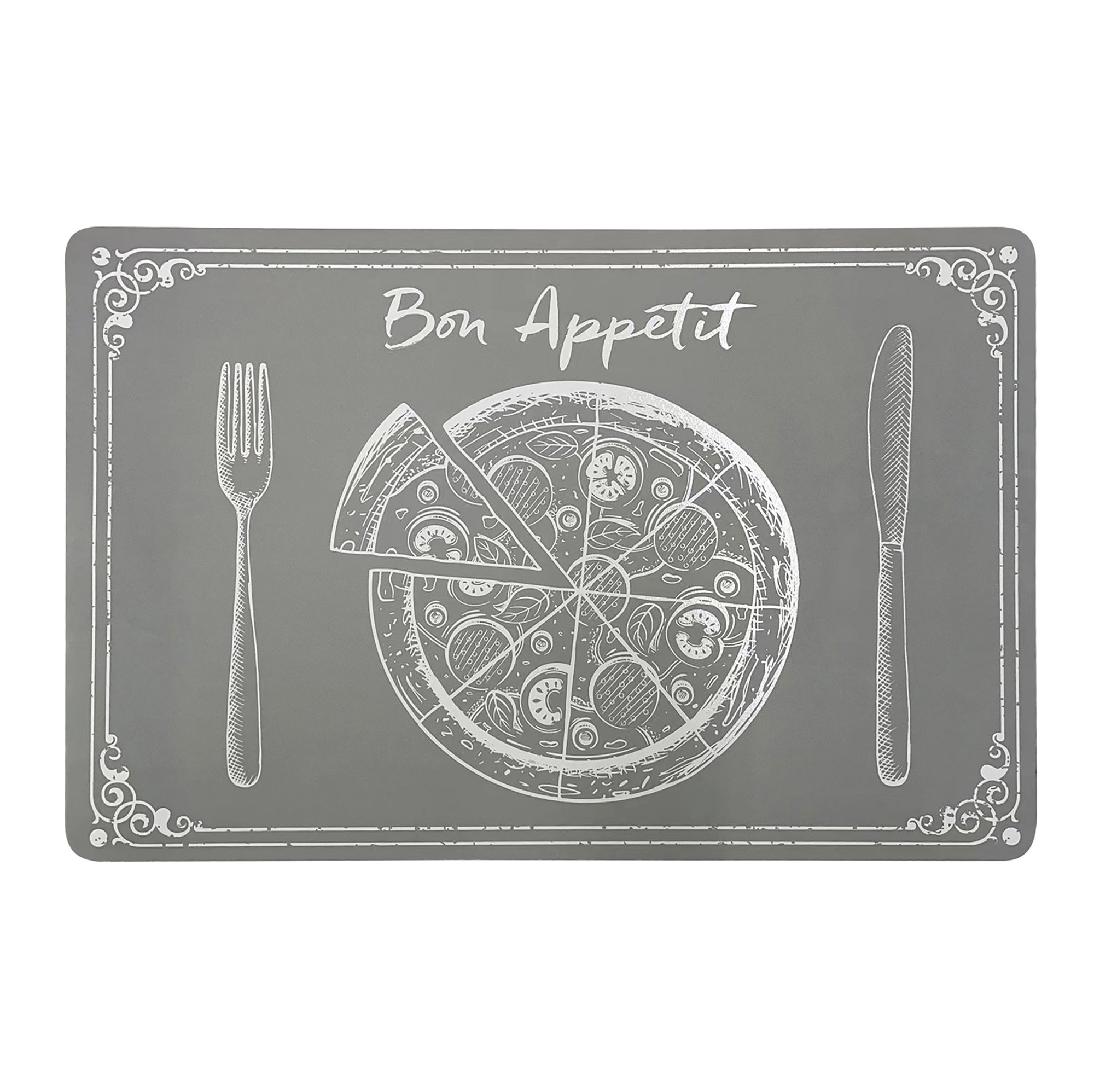 Bon Appétit PVC Printed Grey Placemat 17x11.2in