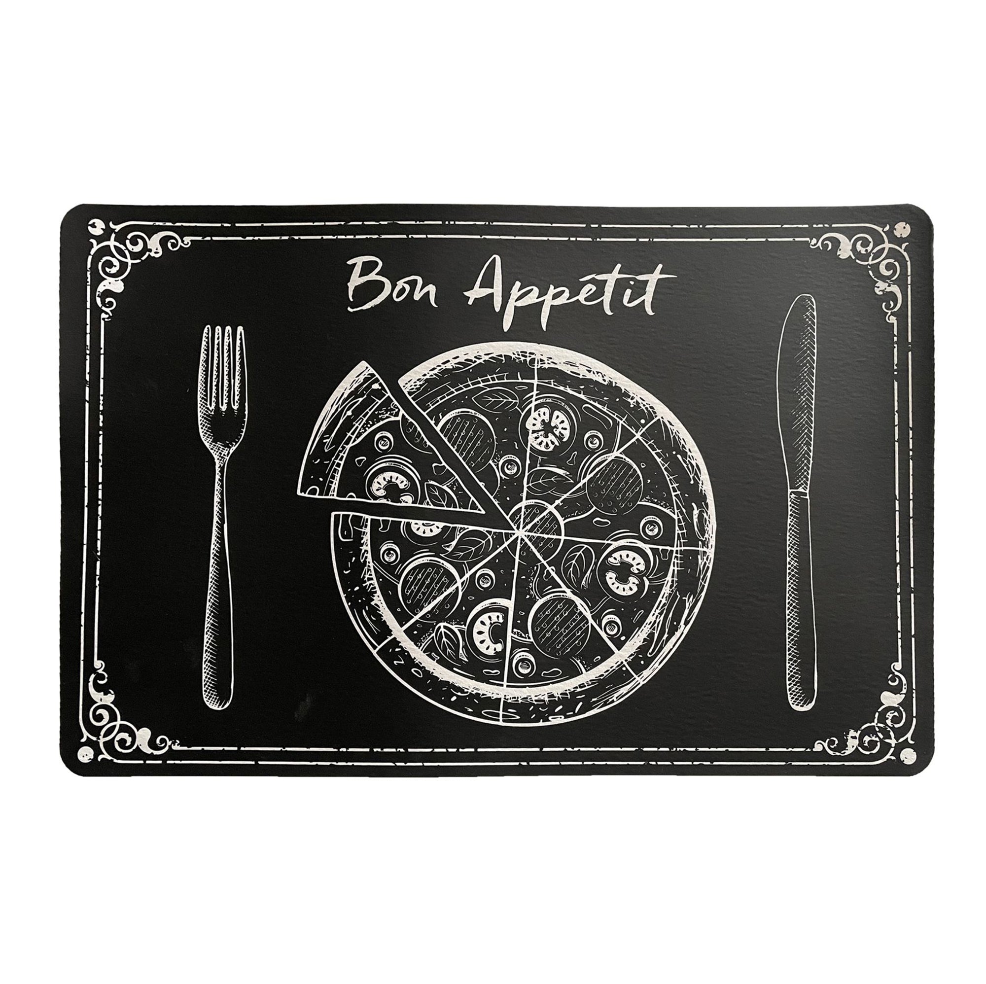 Bon Appétit PVC Printed Black Placemat 17x11.2in