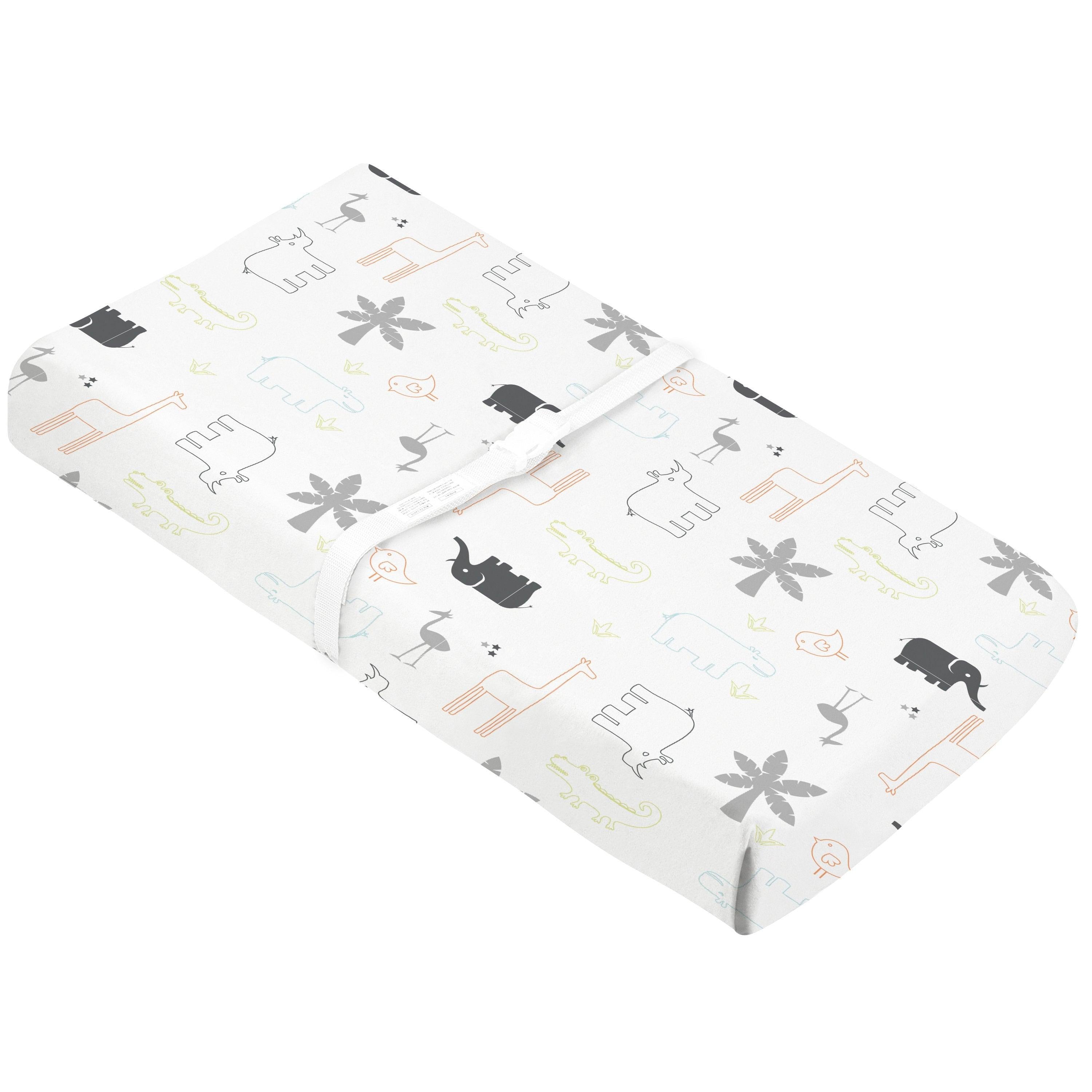 Change Pad Cover with Slits for Straps Percale - Multi Jungle Animal