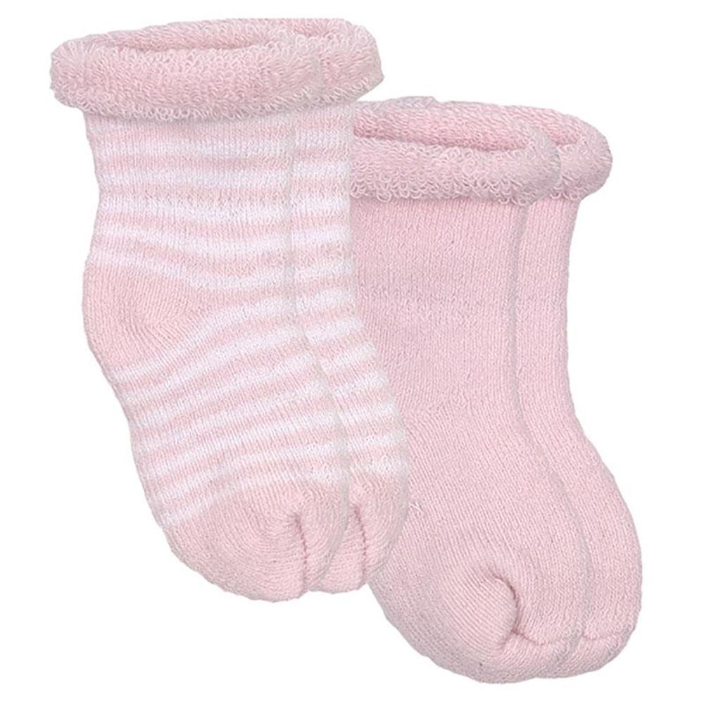Socks Terry 0-3M 2-Pack  - Pink Solid / Stripe