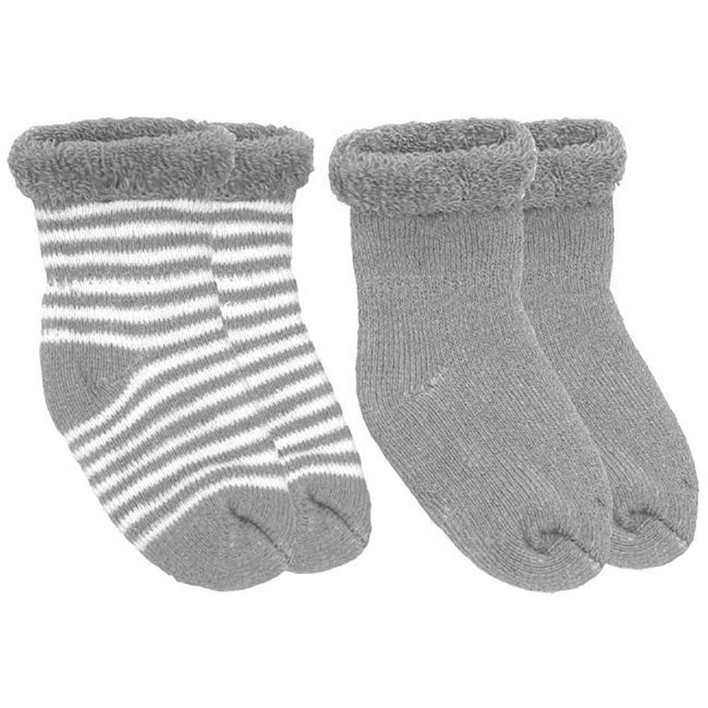 Socks Terry 0-3M 2-Pack  - Grey Solid / Stripe