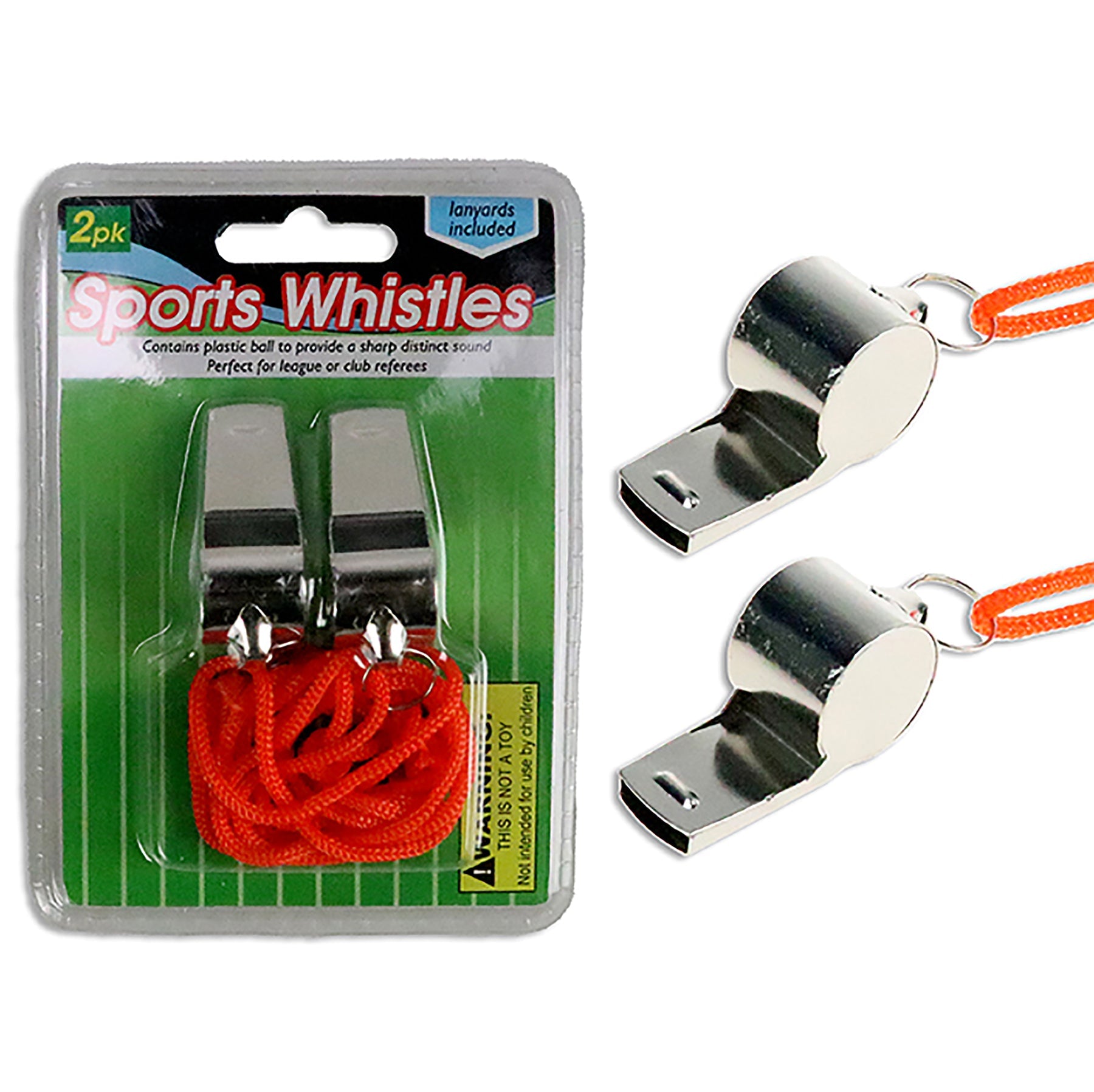 2 Silver Wilderness Signal Whistles with Lanyards