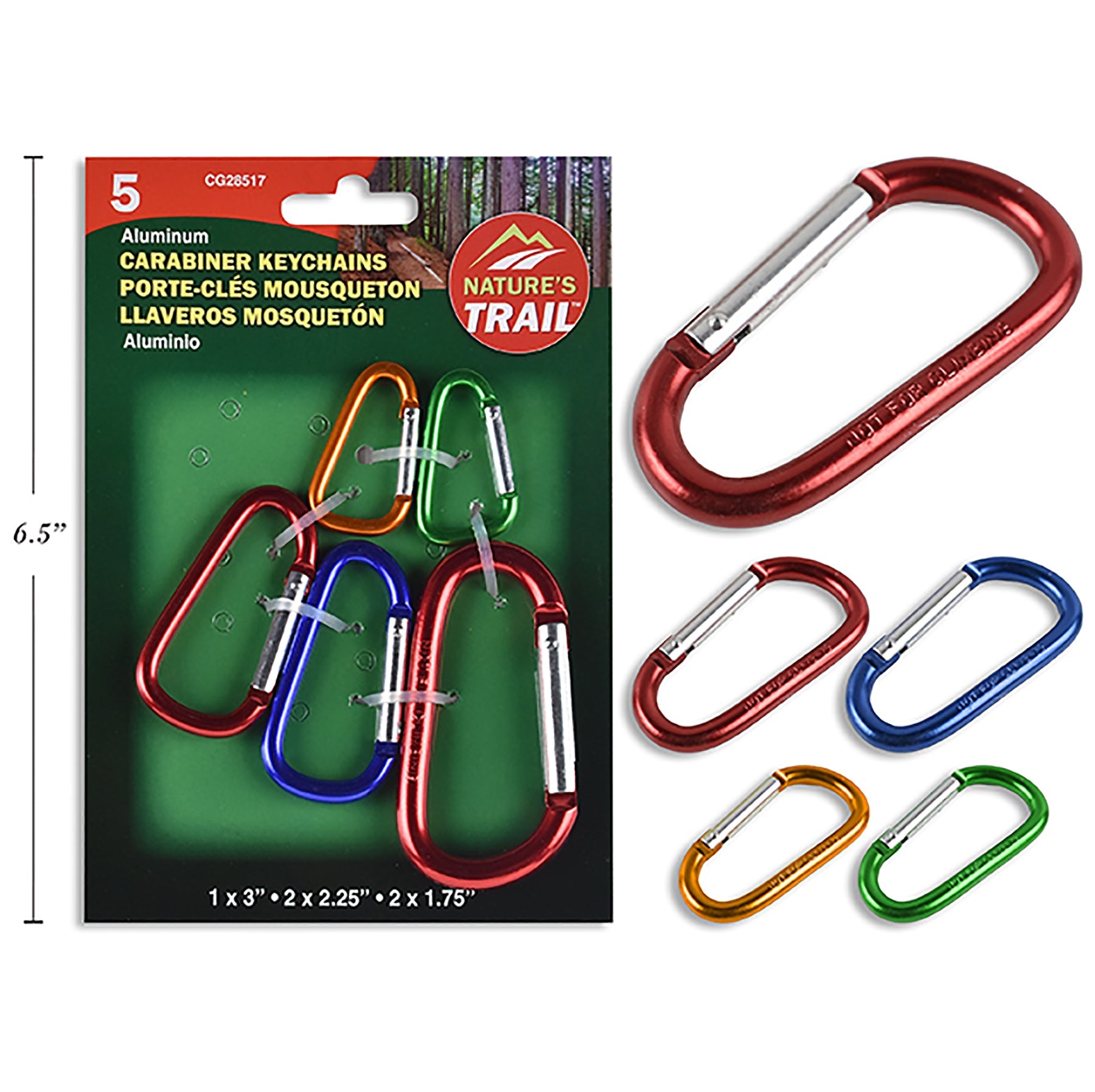Nature's Trail 5 pcs Aluminum Snap Lock Carabiner 1.75in to 3in
