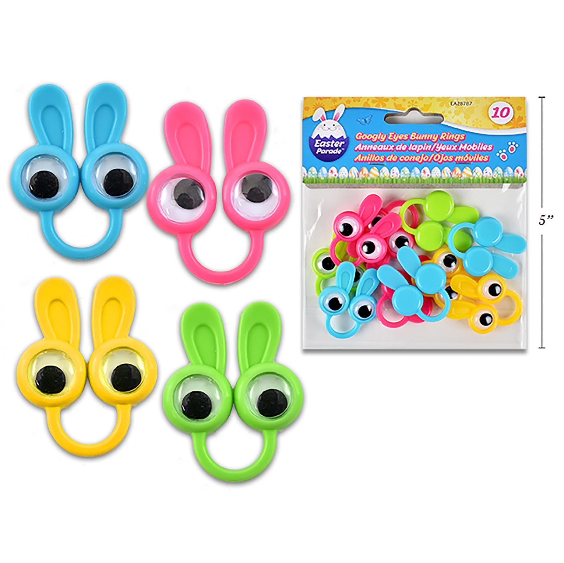 Easter 8 Goggly Eyes Bunny Ear Rings 1.13in