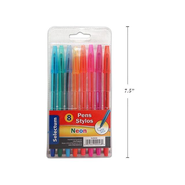 8 Pk Neon Ink Pens - Dollar Max Depot