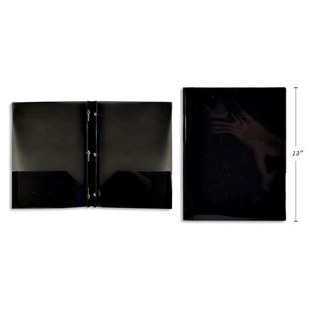 Black Translucent Duo-Tang Plastic Portfolio With Prongs & 2 Pockets 8.5X11.25In - Dollar Max Depot