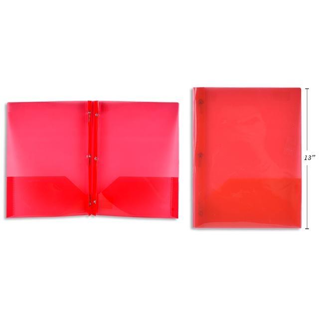 Red Translucent Duo-Tang Plastic Portfolio With Prongs & 2 Pockets 8.5X11.25In - Dollar Max Depot