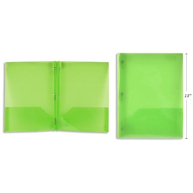 Green Translucent Duo-Tang Plastic Portfolio With Prongs & 2 Pockets 8.5X11.25In - Dollar Max Depot