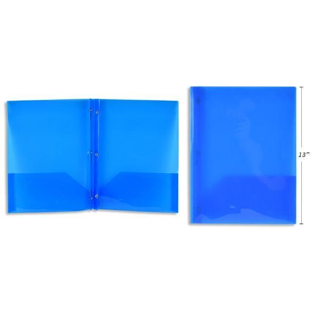 Dark Blue Translucent Duo-Tang Plastic Portfolio With Prongs & 2 Pockets 8.5X11.25In - Dollar Max Depot