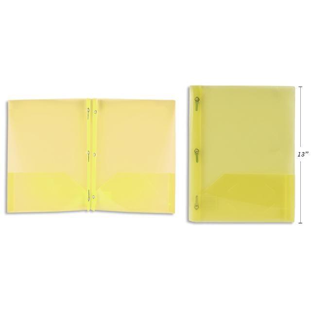 Yellow Translucent Duo-Tang Plastic Portfolio With Prongs & 2 Pockets 8.5X11.25In - Dollar Max Depot