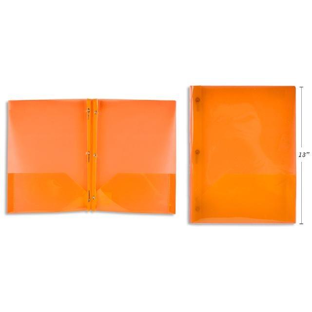Orange Translucent Duo-Tang Plastic Portfolio With Prongs & 2 Pockets 8.5X11.25In - Dollar Max Depot