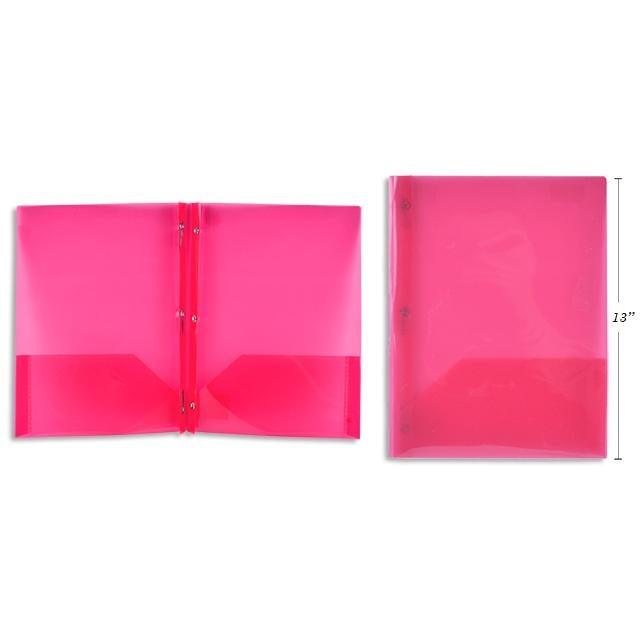 Pink Translucent Duo-Tang Plastic Portfolio With Prongs & 2 Pockets 8.5X11.25In - Dollar Max Depot