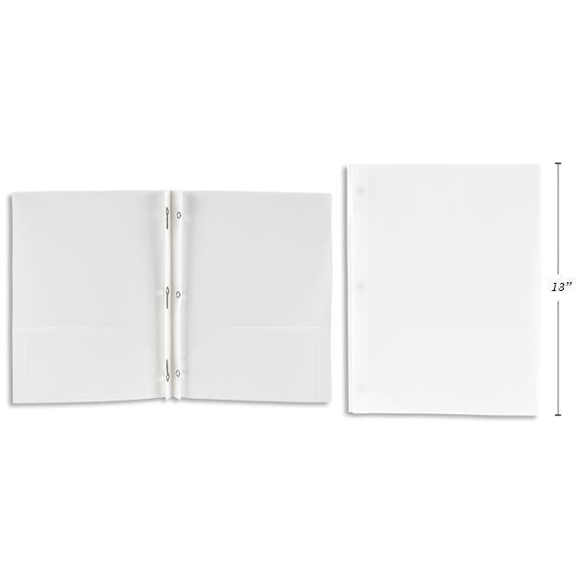 White Translucent Duo-Tang Plastic Portfolio With Prongs & 2 Pockets 8.5X11.25In - Dollar Max Depot