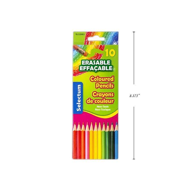 10 Pc Erasable Coloured Pencils With Matching Color Eraser Top Pre-Sharpened - Dollar Max Depot
