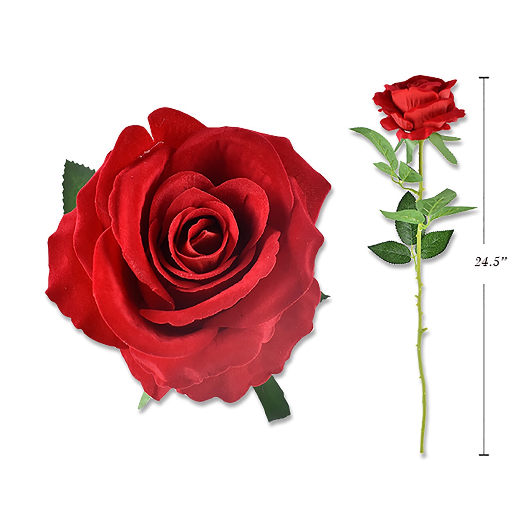 Valentine Flannel Flocked Single Stem Blooming Rose 24.5in