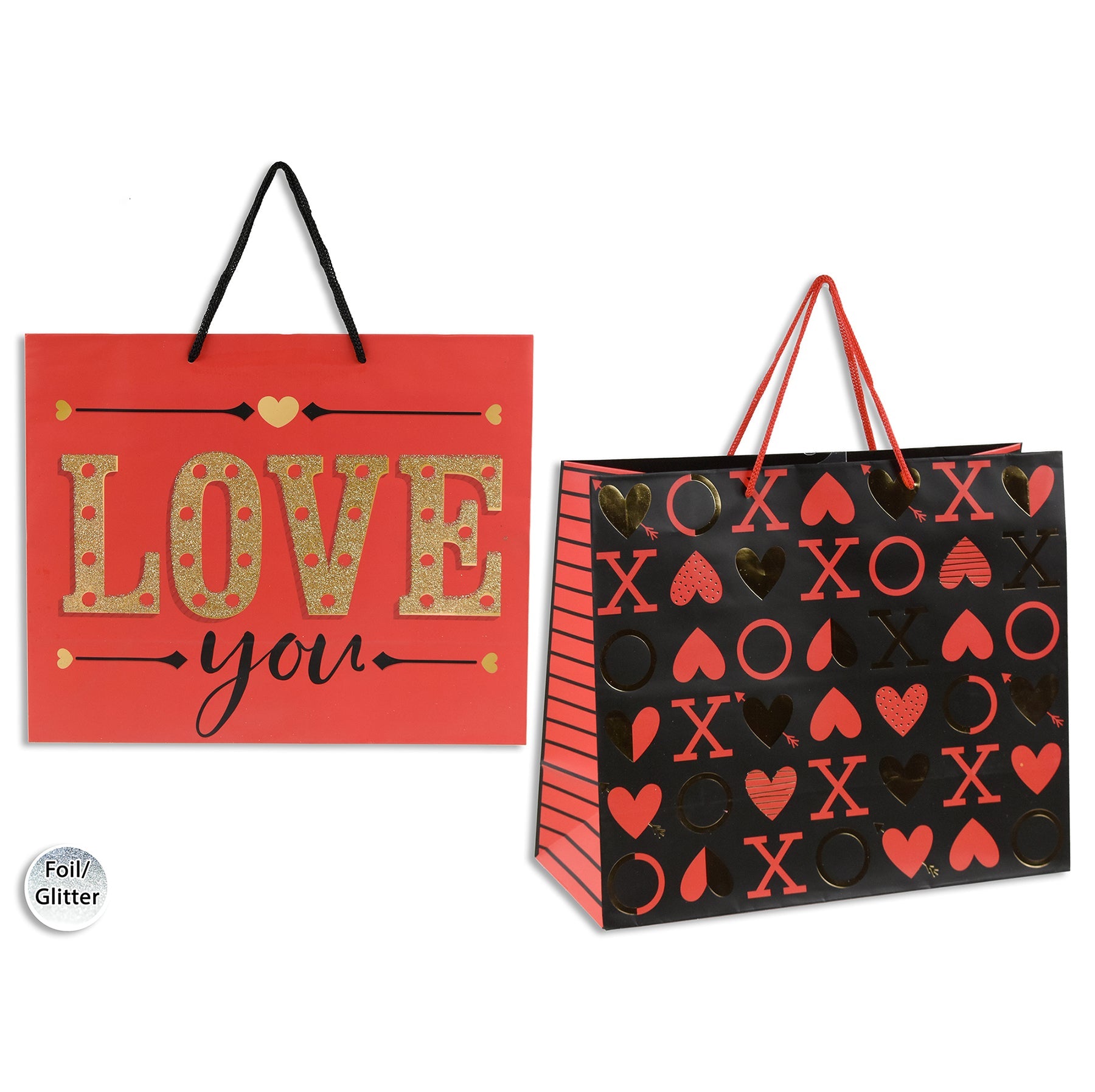 Valentine Large Horizontal Giftbag Matte with Foil and Glitter 