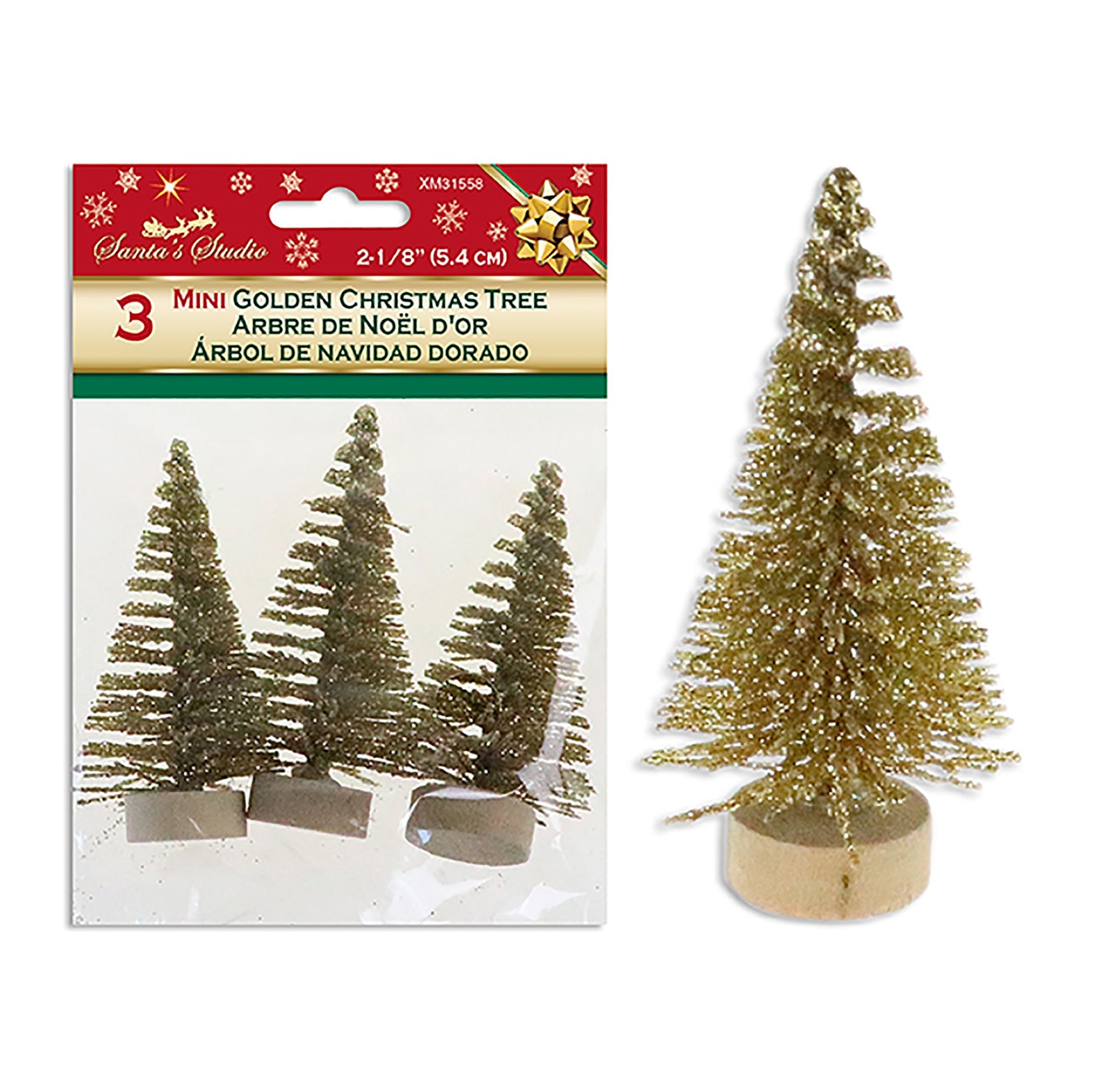 Christmas 3 Mini Trees Gold 2.12in