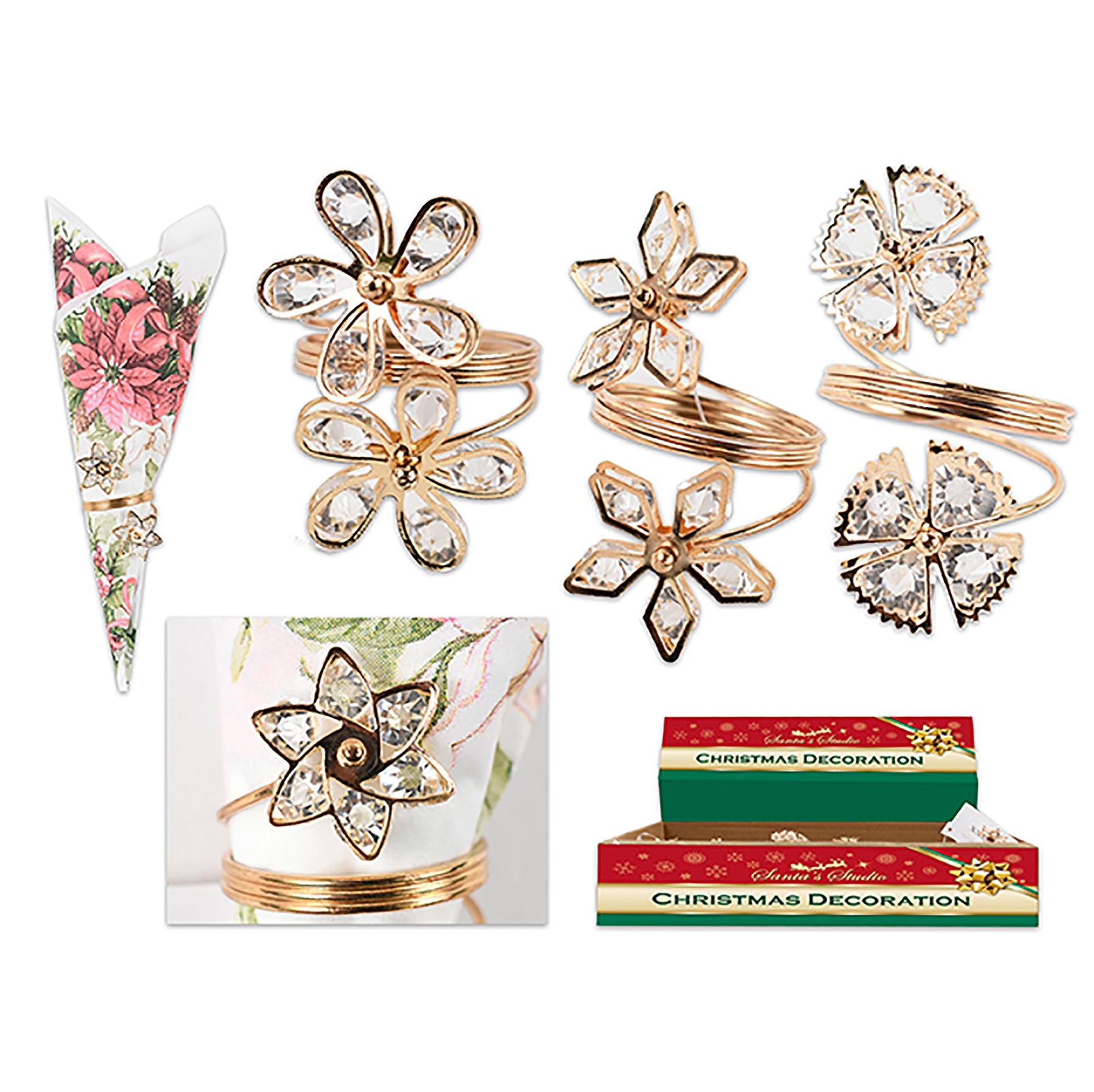 Christmas Metal Die-Cut Napkin Ring with Acrylic Jewel 