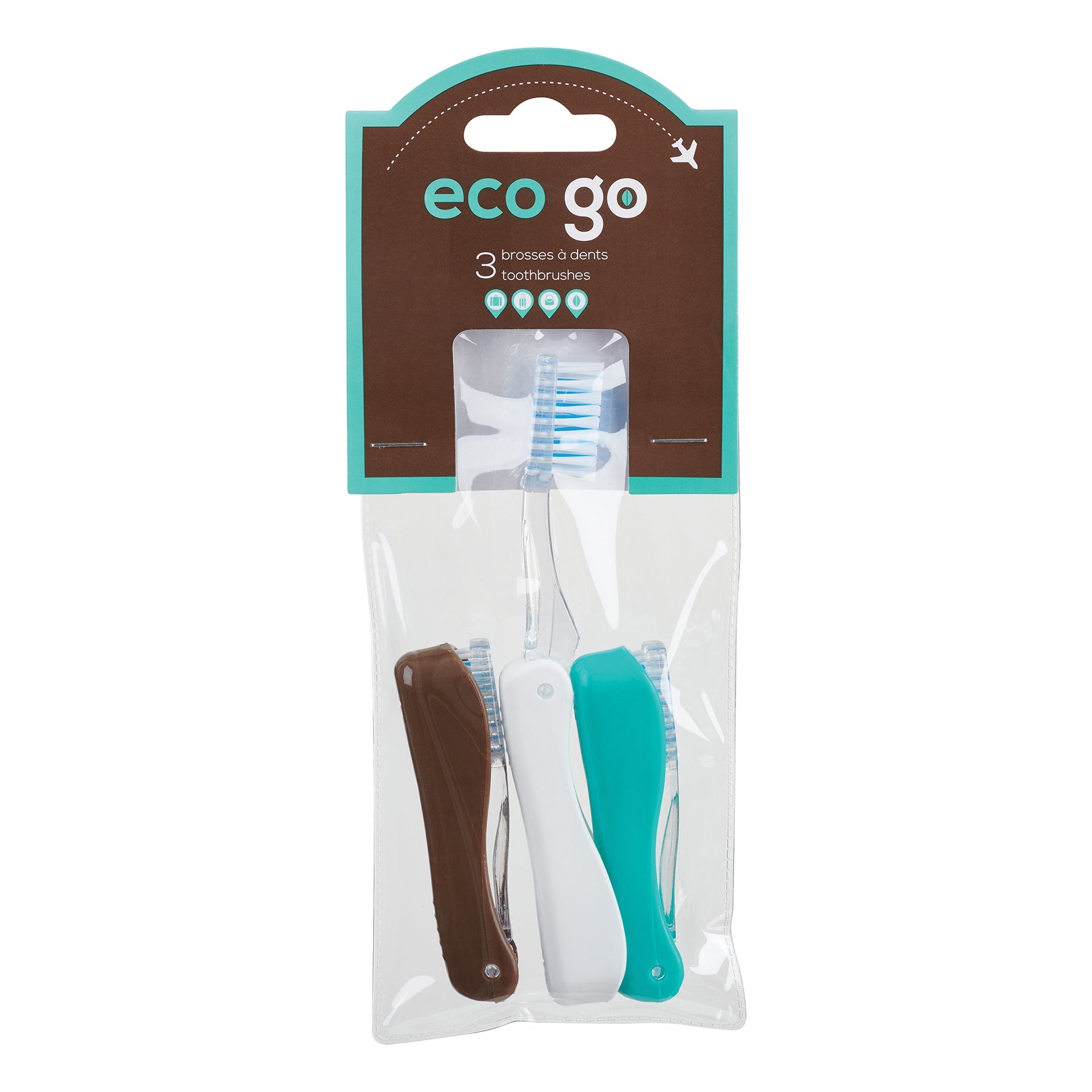 Eco Go Travel 3 Bendable Toothbrushes 4in folded