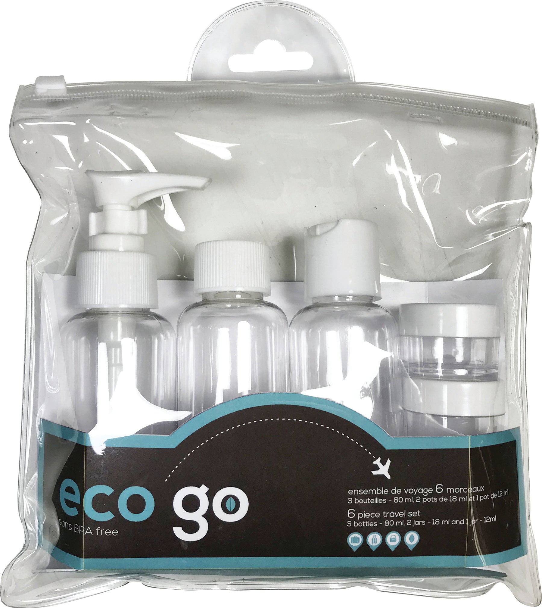 Eco Go Travel 6pcs Bottles and Jars Clear Plastic 3 of each