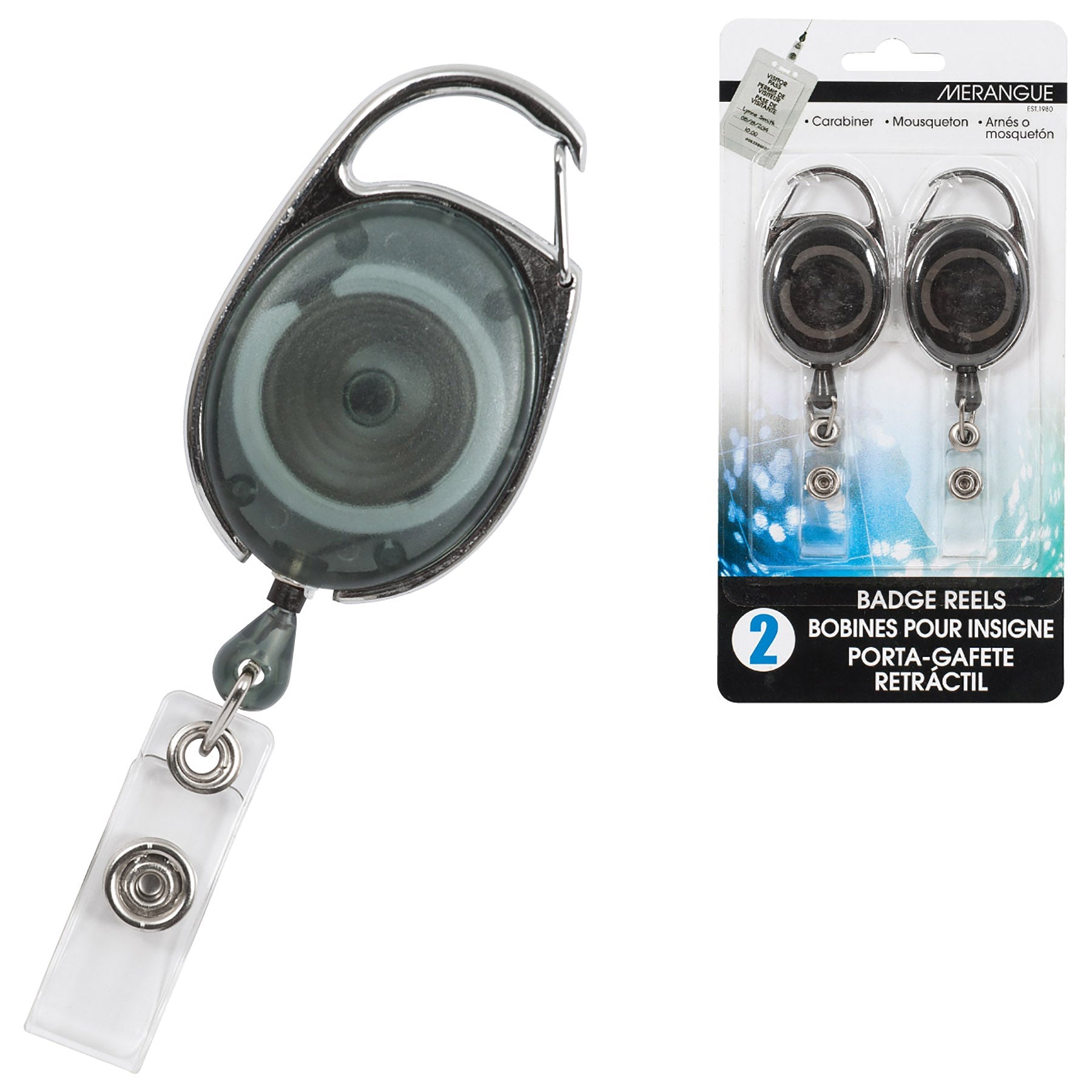 Merangue 2 Carabiner Badge Reels 36in Retractable Wire