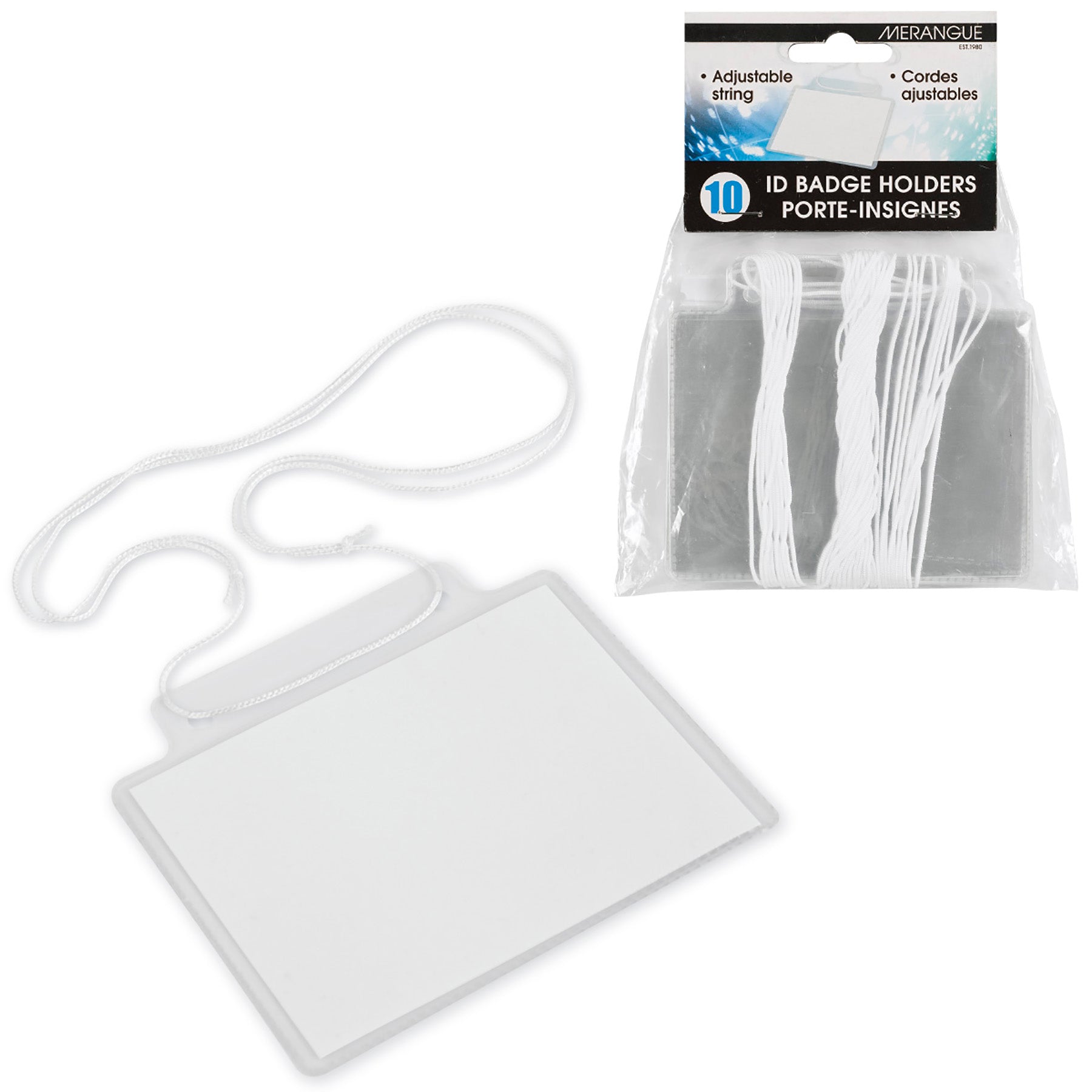 Merangue 10 ID Badge Holders Ajustable String Fits 4x3in Card Included