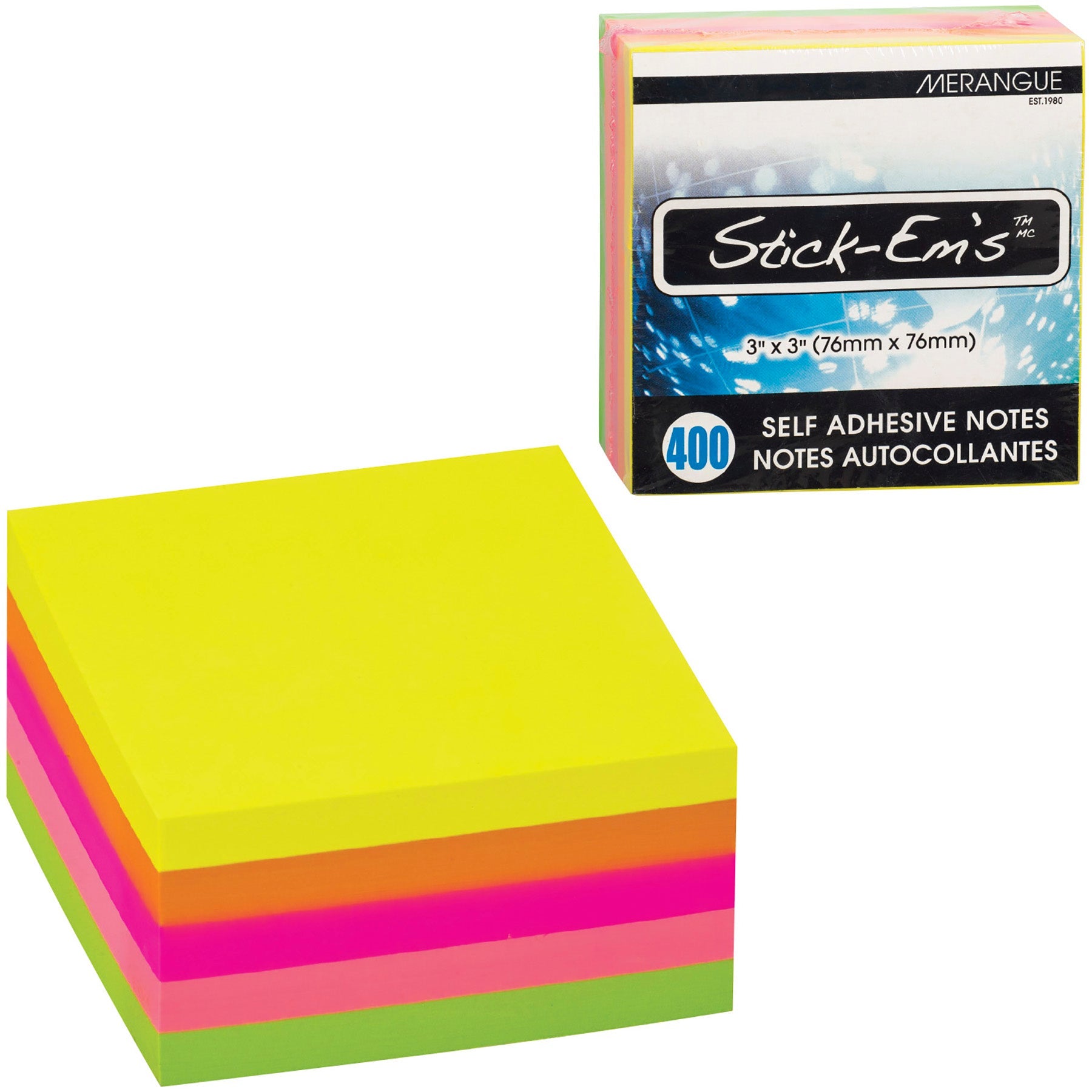 Merangue 400 Self Adhesive Notes Neon 3x3in