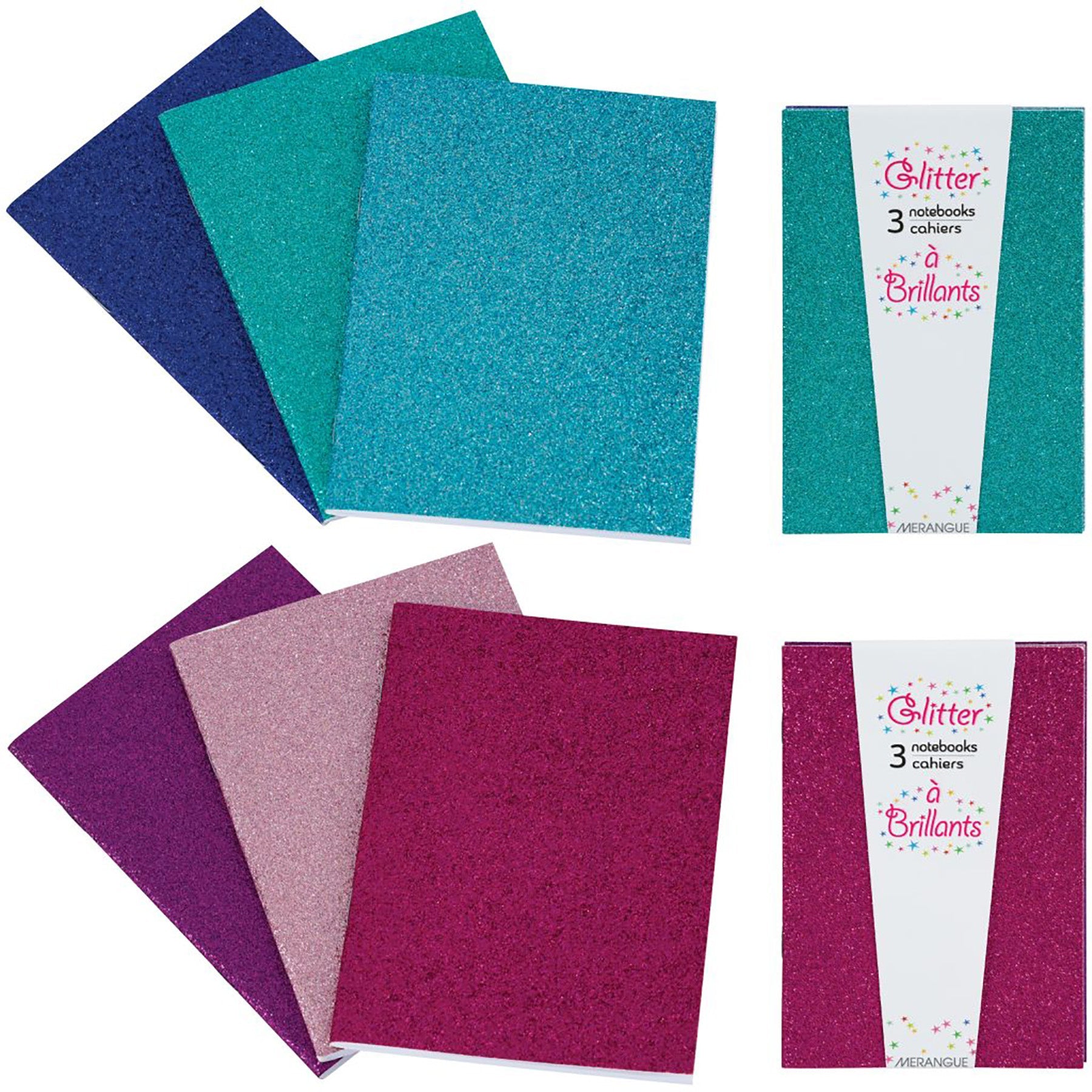 Merangue 3 Glitter Notebooks Lined 64 Pages 4x5.75in