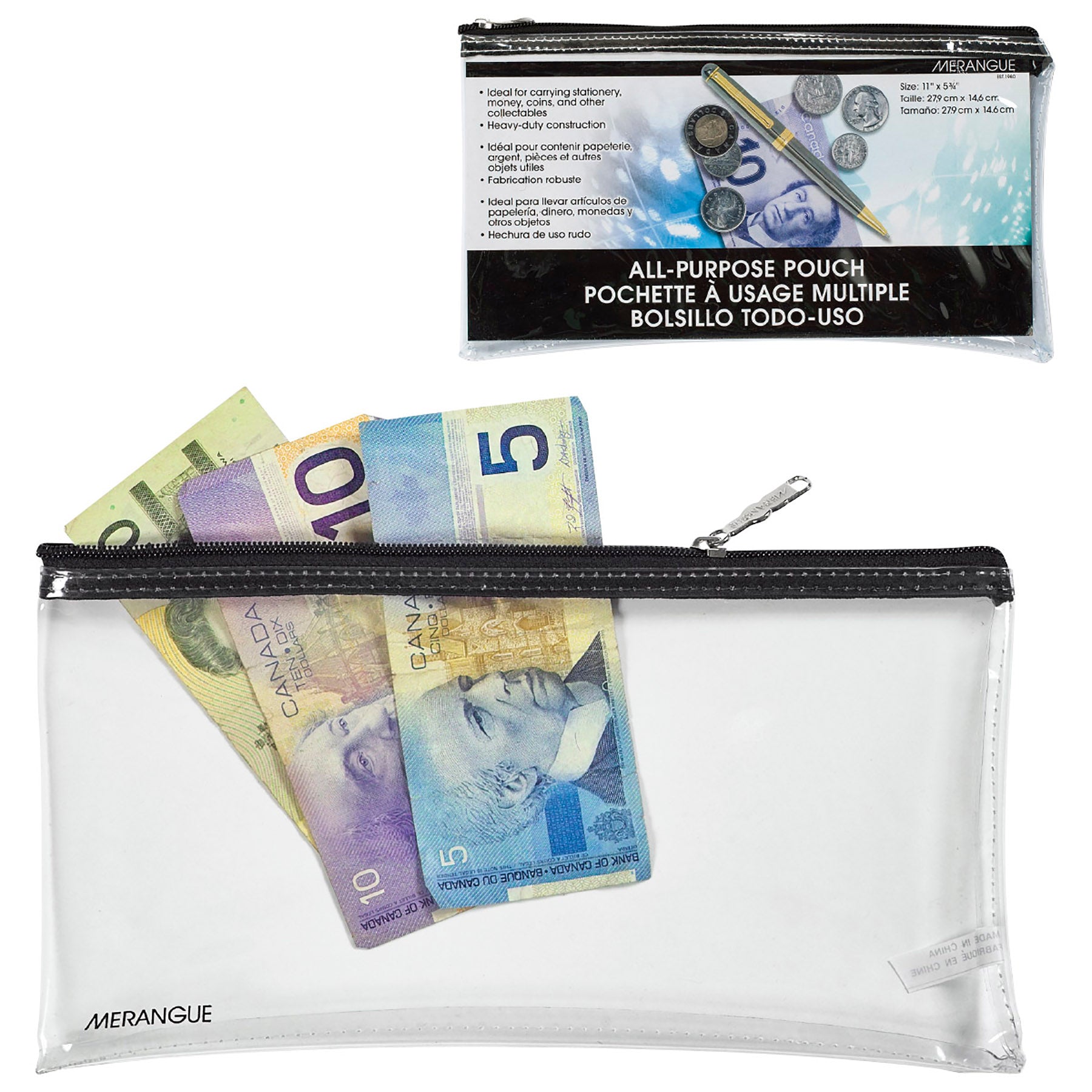 Merangue Clear Vinyl All-Purpose Pouch 11x6.25in