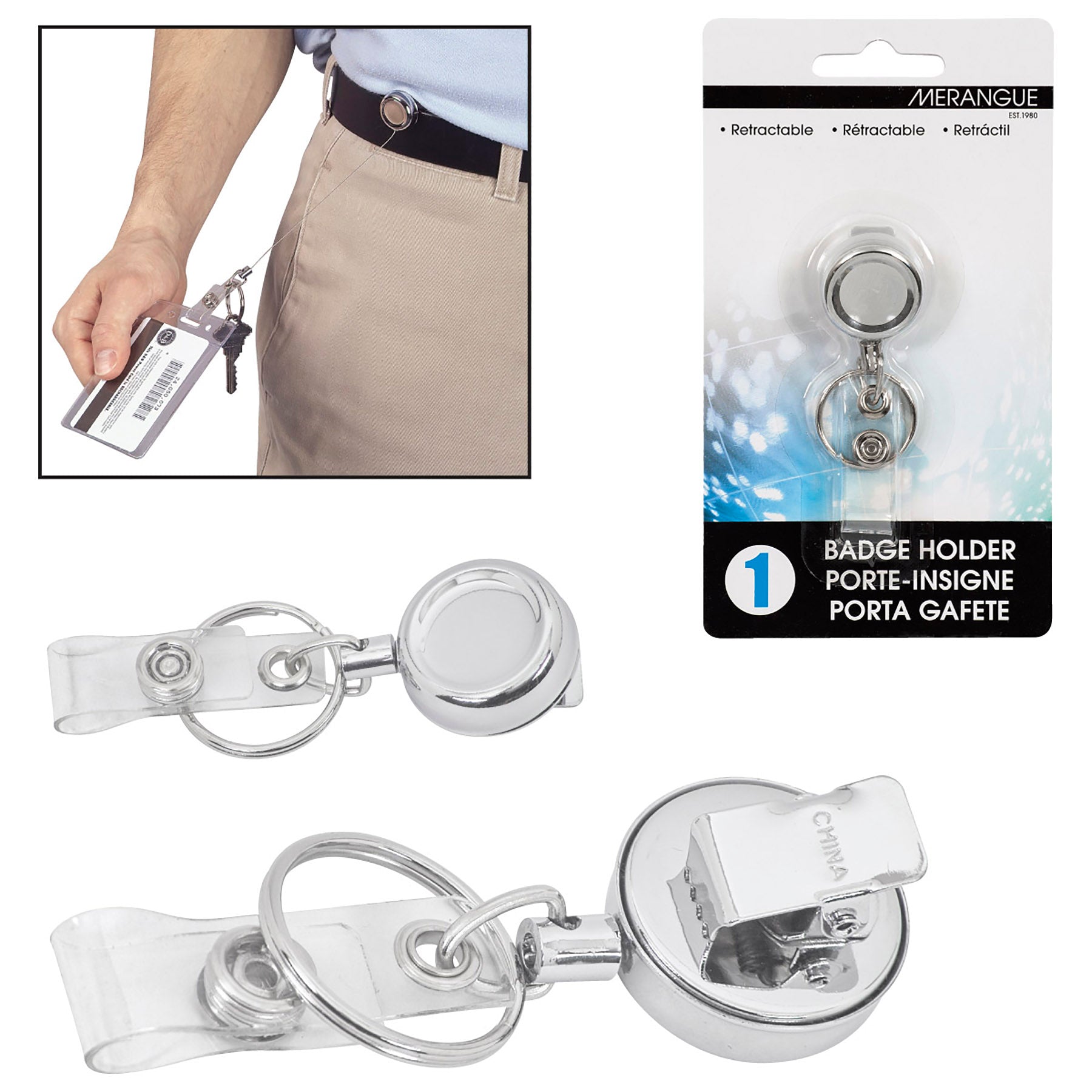 Merangue Badge Holder Retractable 18in Wire Cord