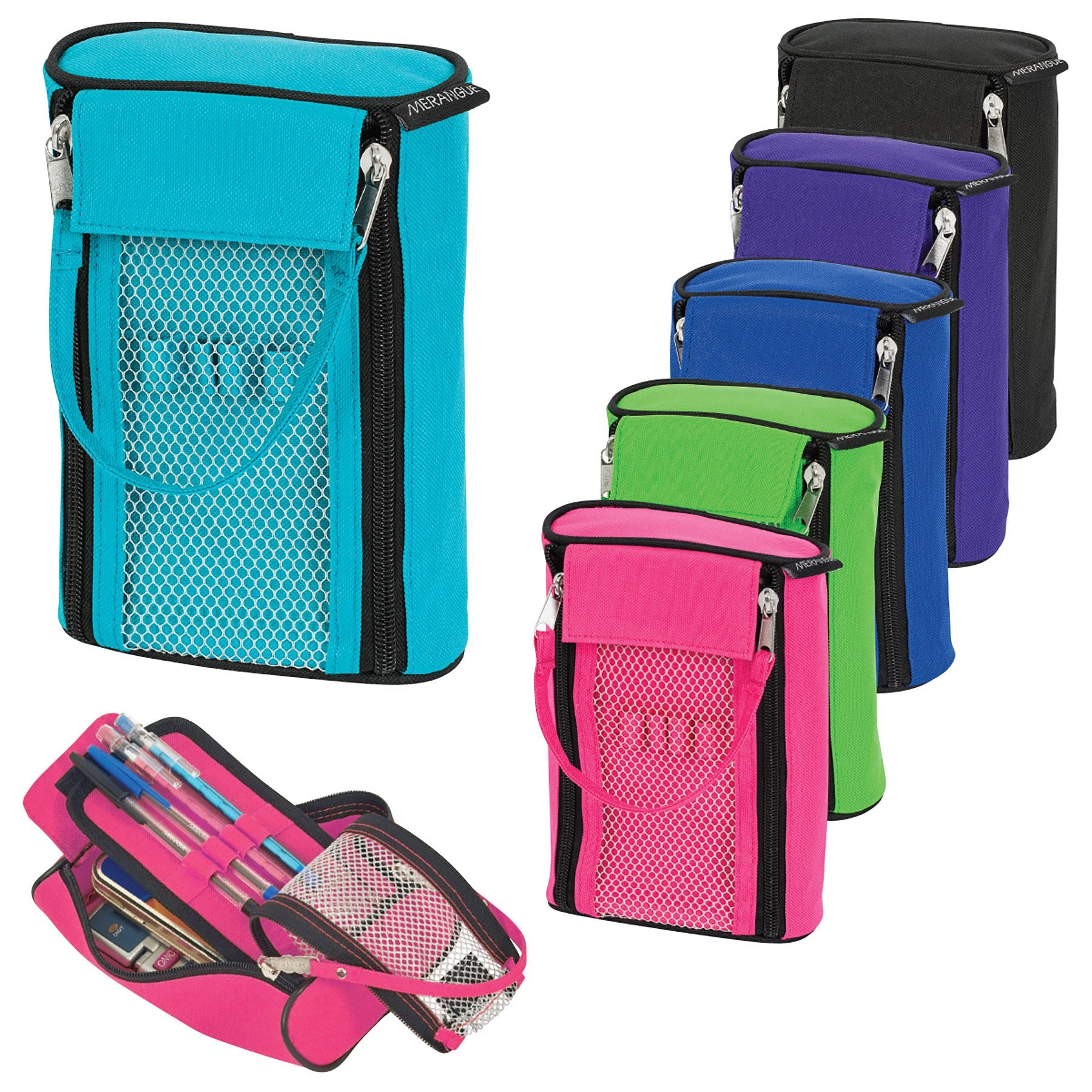 Merangue Dual Zipper Tote Handle Pencil Case 7.8x4.75x2.75in
