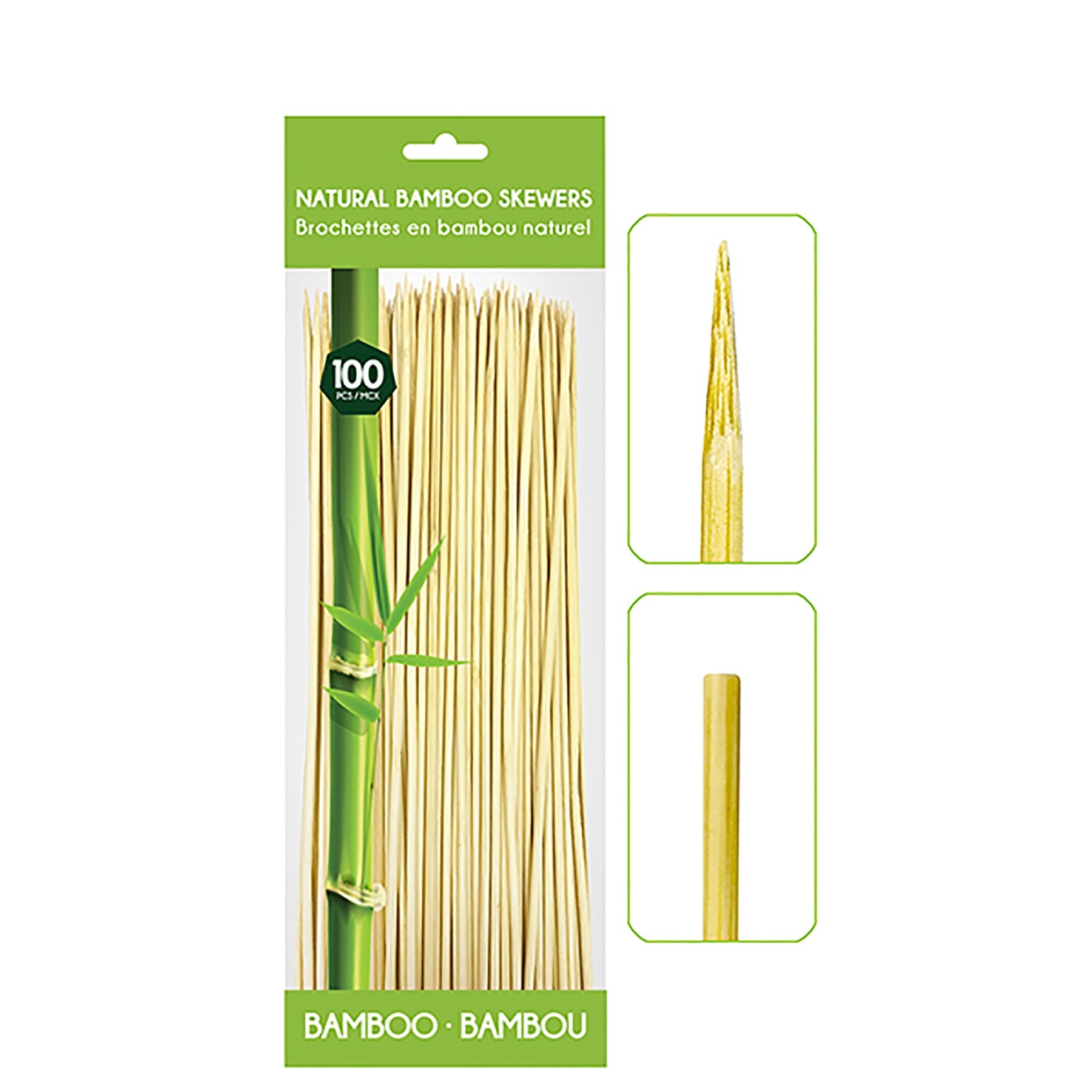 100 Round Bamboo Skewers 8in