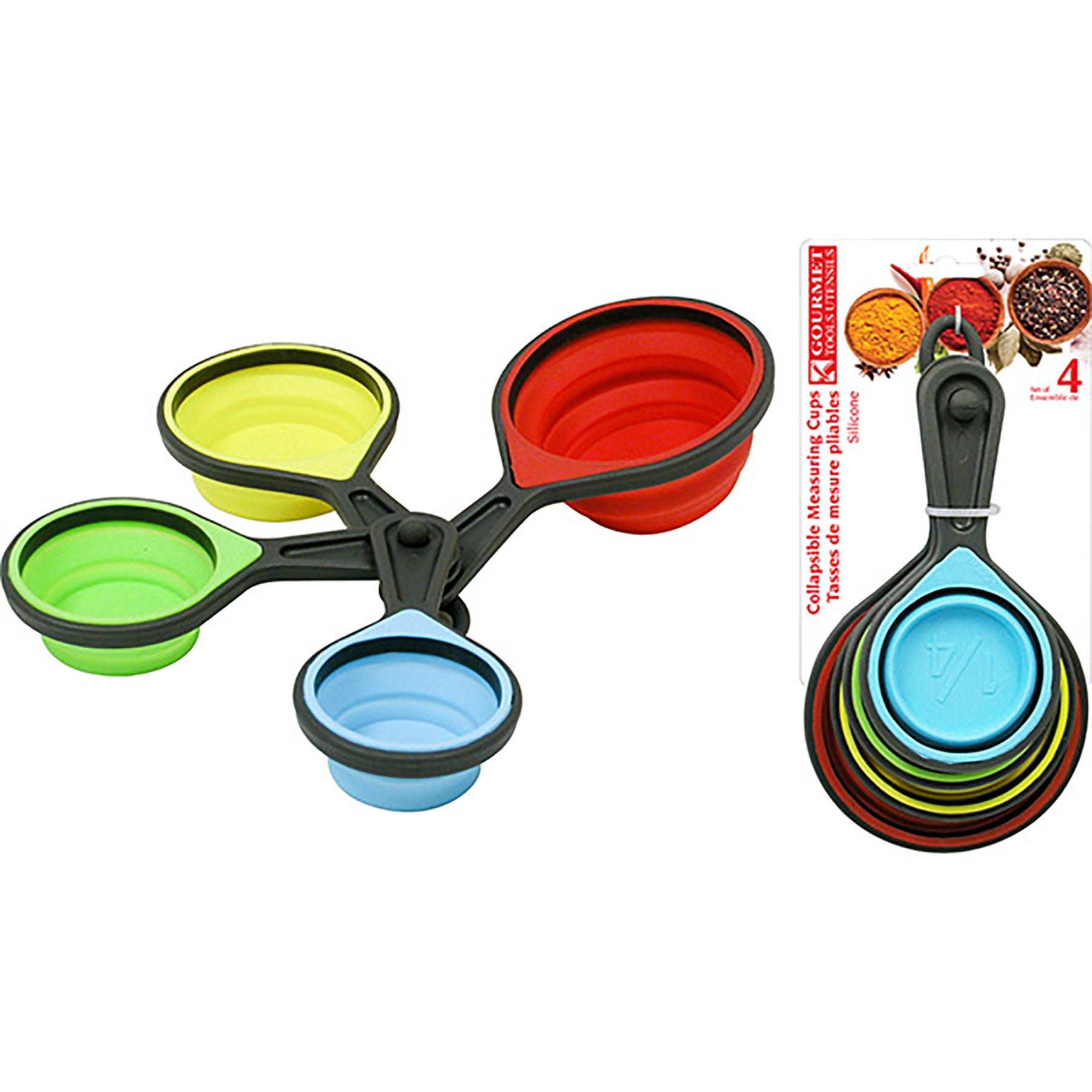 Gourmet 4 Measuring Cups Collapsible Silicone 1/4 Cup to 1 Cup