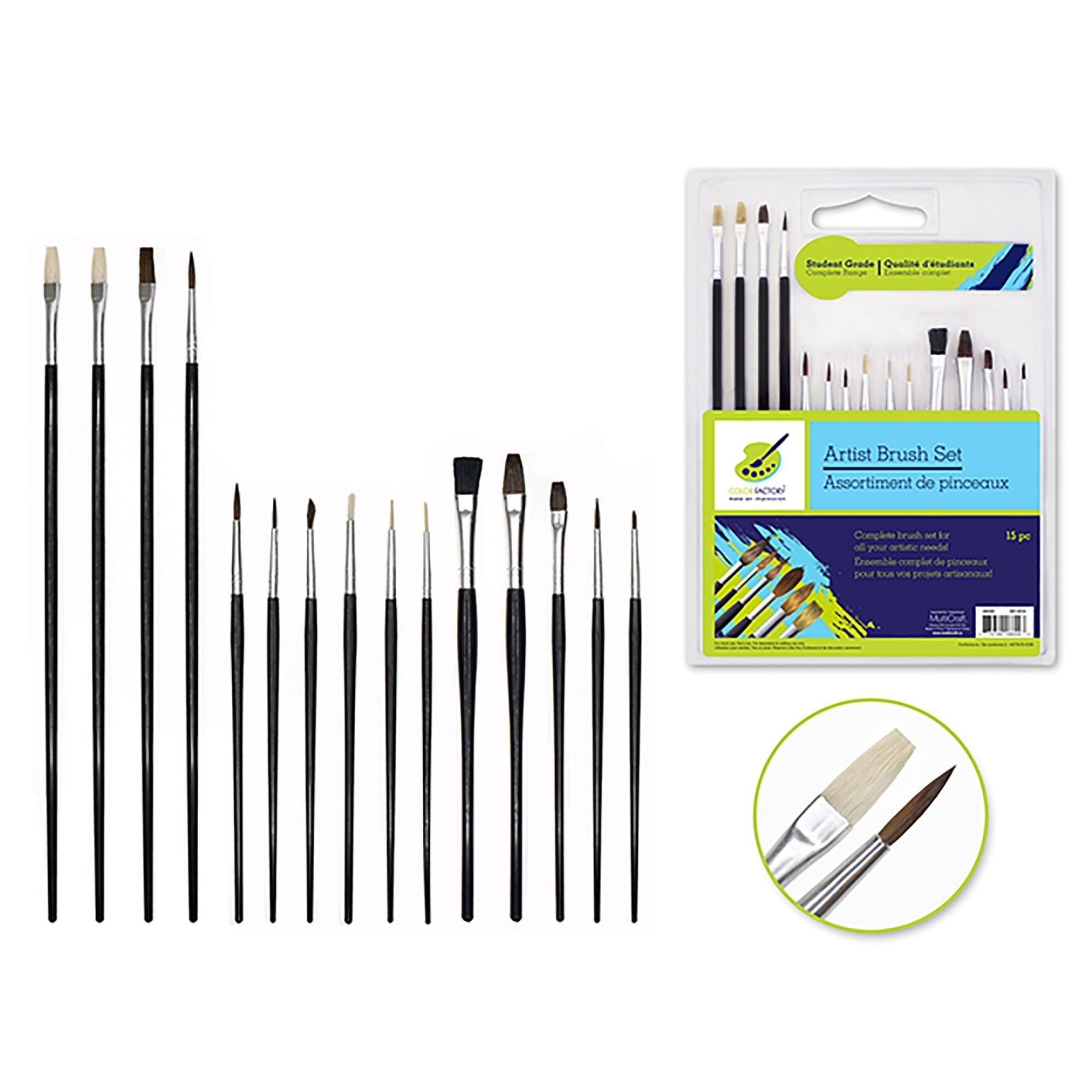 Artist Brush Set: Student Grade X15 Black Handle Complete Range - Dollar Max Dépôt