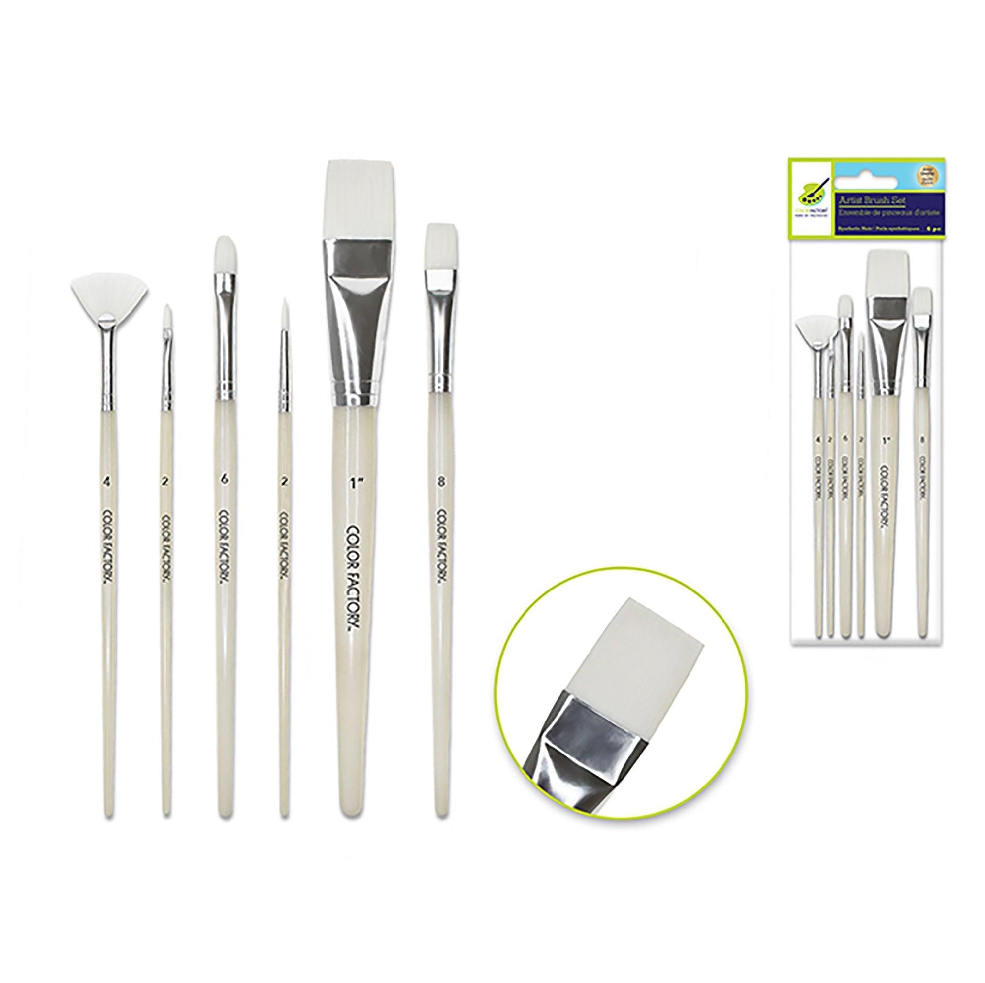 Artist Brush Set: White Synthetic Hair Variety Pack x6 Plastic Handle B) Multi Set 2 - Dollar Max Depot