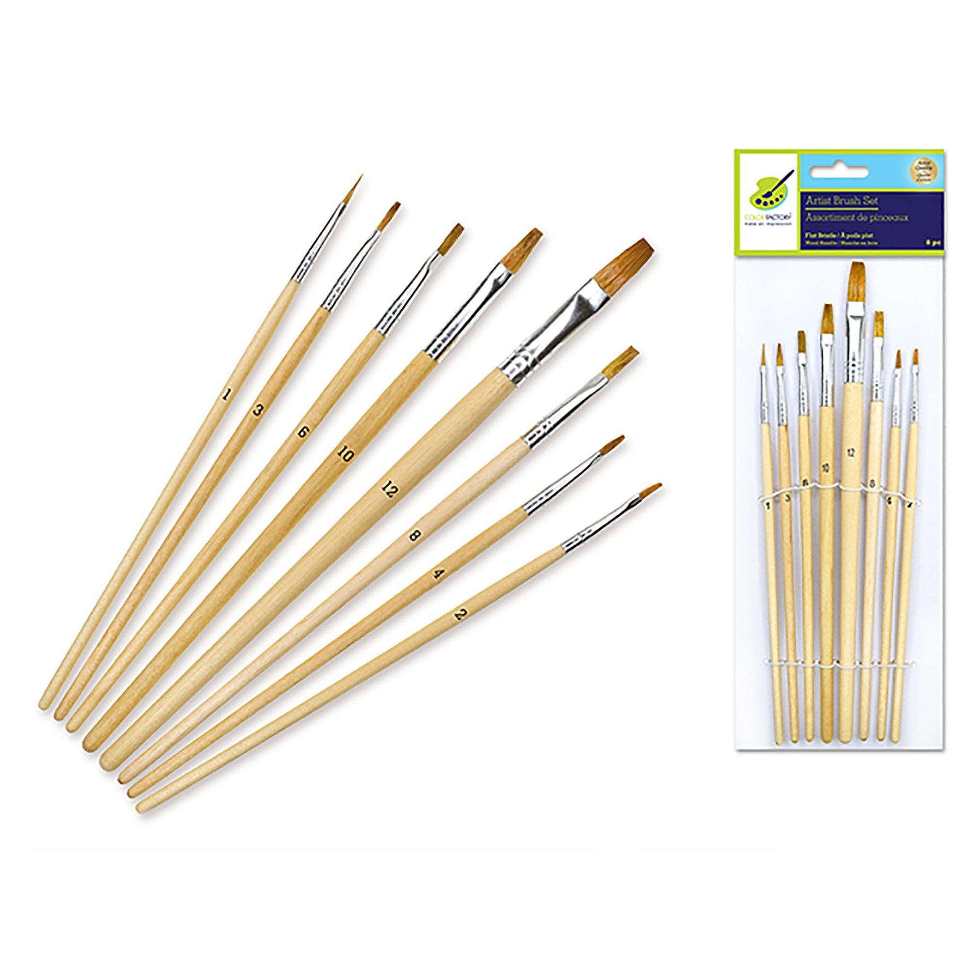Artist Brush Set: #1-#12 Flat Bristle X8 Wood Handle - Dollar Max Dépôt