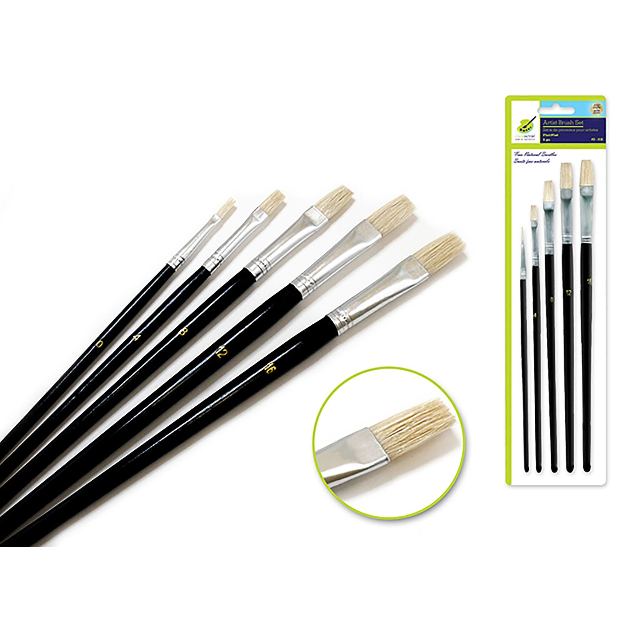 Flats Artist Brush Set: #0-#16 Fine Bristle X5 Wood Handle - Dollar Max Dépôt