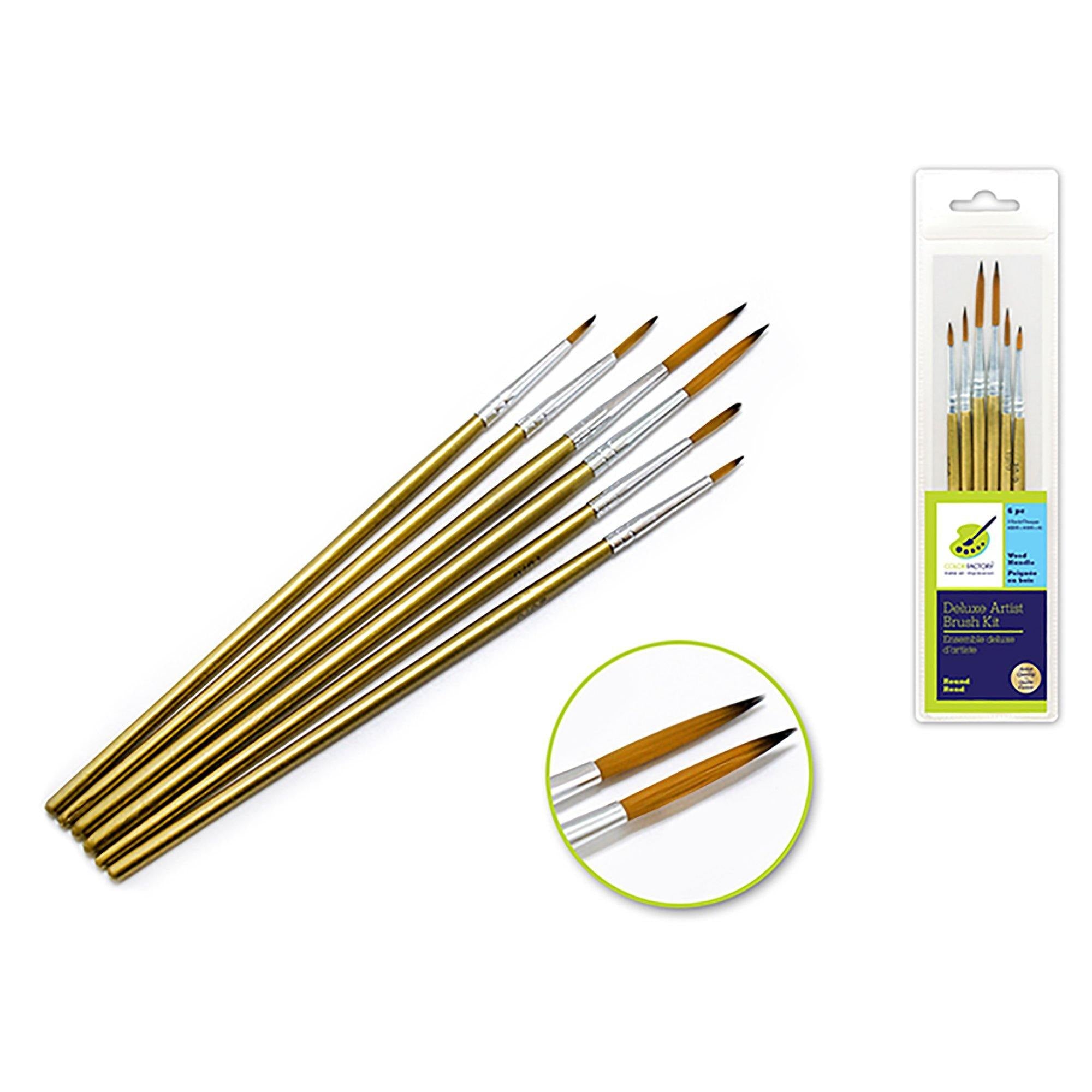 Artist Brush Set: Deluxe Nylon Round Kit X6 2Ea#20/0+10/0+1 Wood Handle - Dollar Max Dépôt