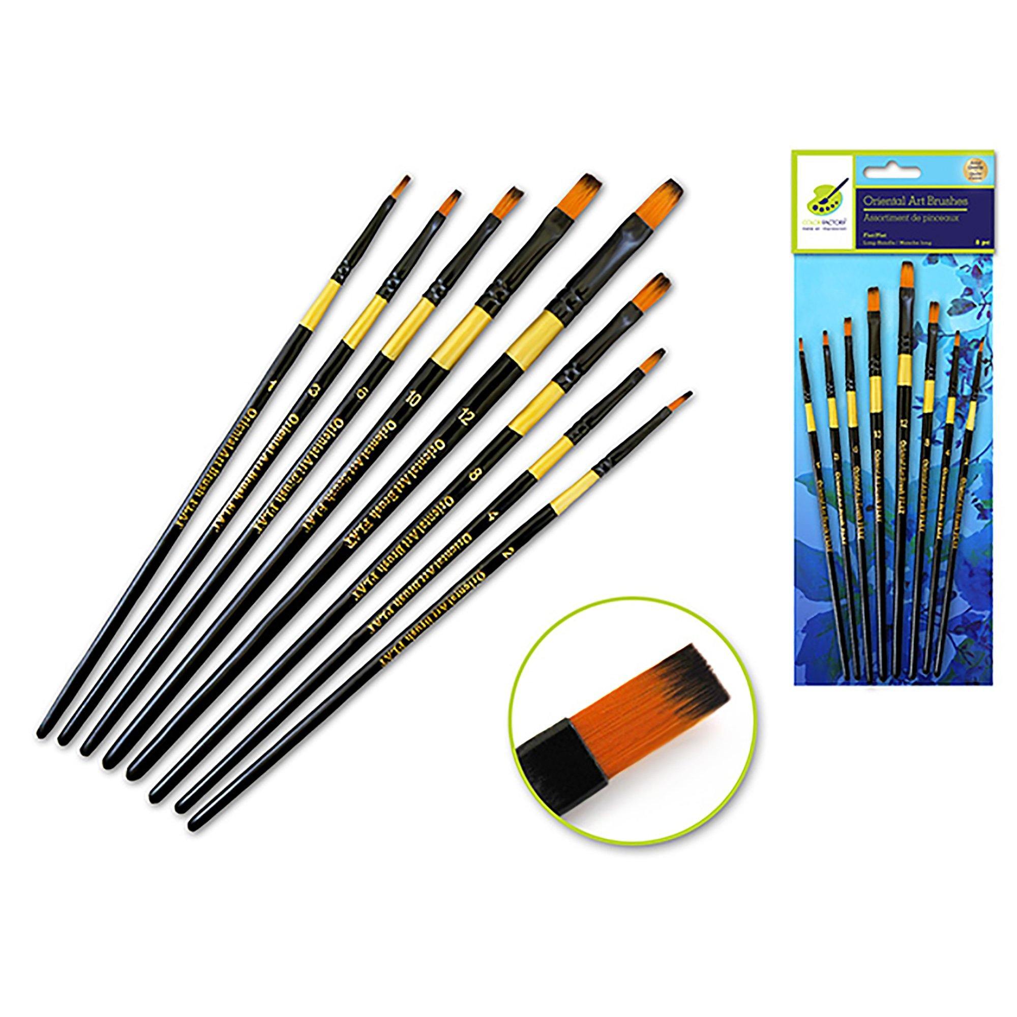 Flat Set Artist Brush Set: Oriental Art Inspired X8 Wood Handle - Dollar Max Dépôt