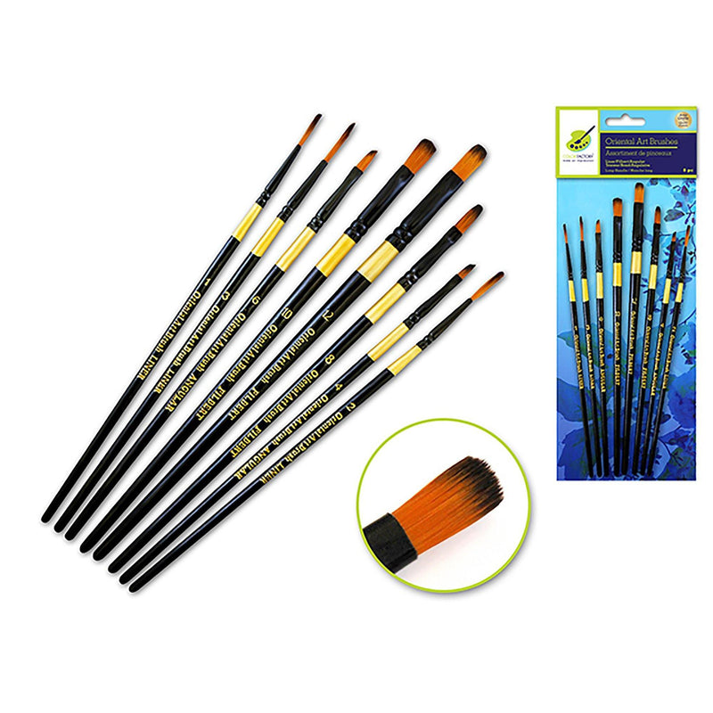 Liner/Filbert/Angular Set Artist Brush Set: Oriental Art Inspired X8 Wood Handle - Dollar Max Dépôt