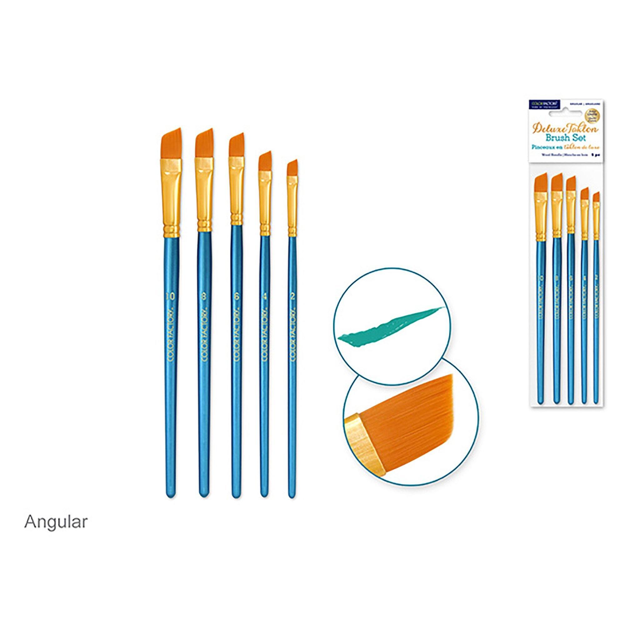 Angular Artist Brush Set: Canva Deluxe Taklon Brush Sets X5 Wood Handle - Dollar Max Dépôt