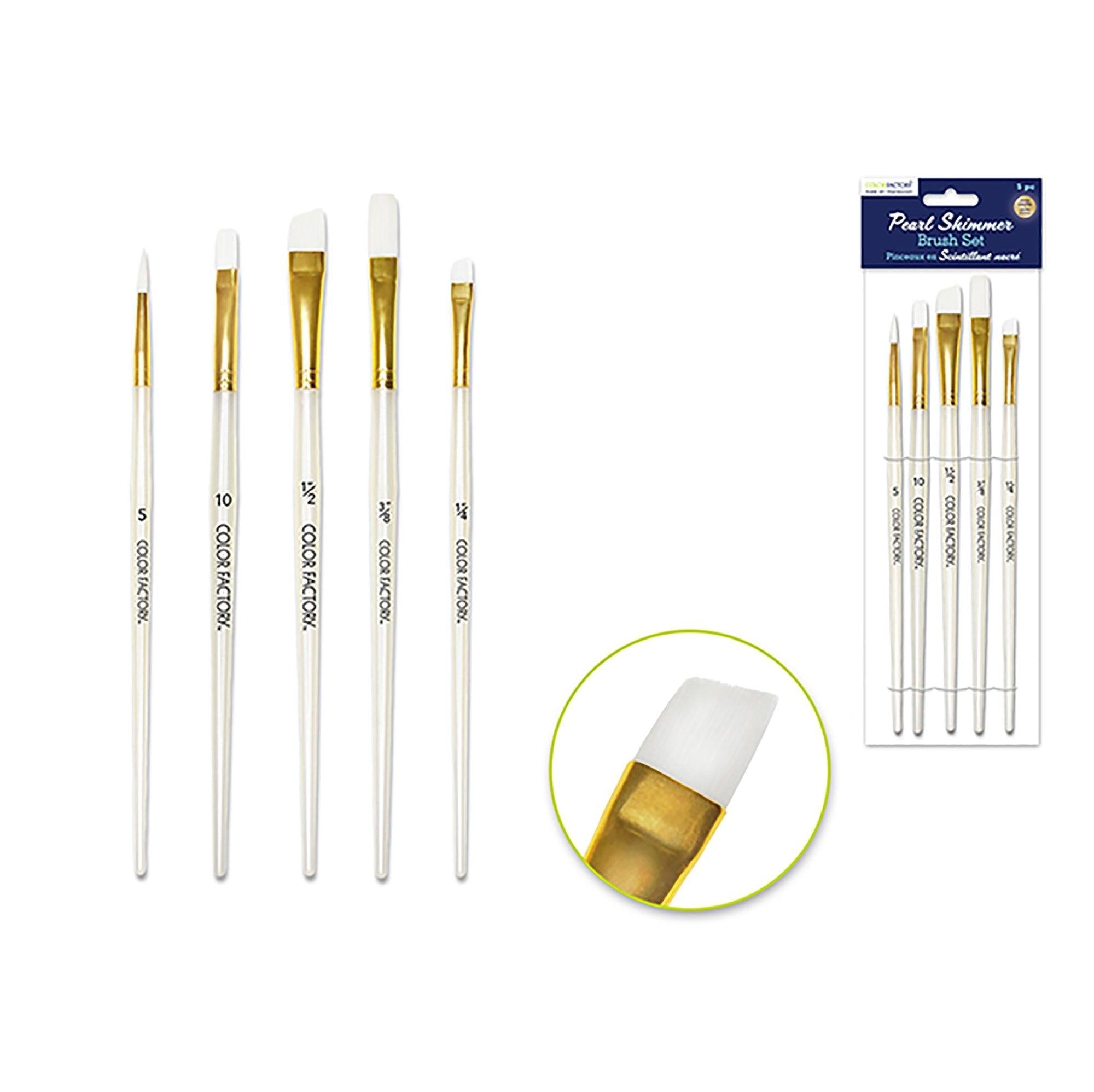 Artist Brush Set: Nylon Hair Pearl Shimmer Series x5 Plastic Handle A) White Nylon Multi Set 1 - Dollar Max Depot