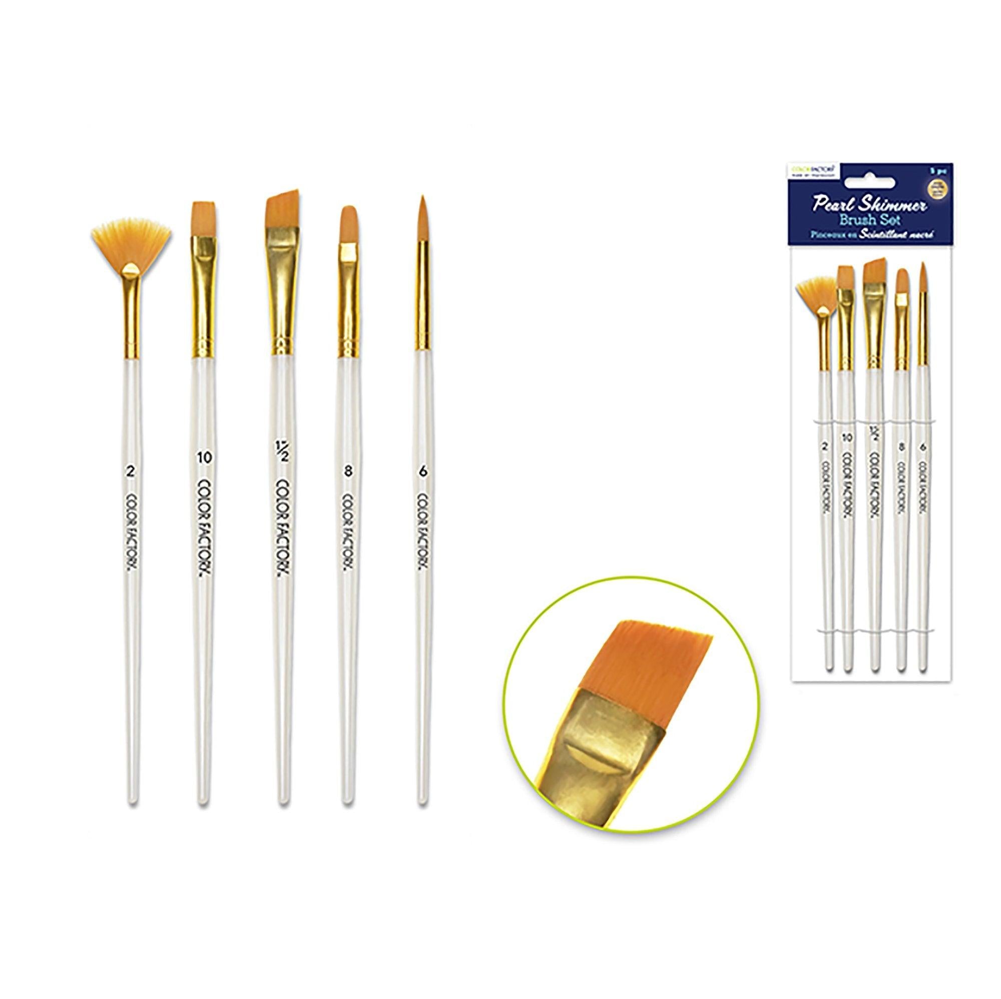 Artist Brush Set: Nylon Hair Pearl Shimmer Series x5 Plastic Handle B) Gold Nylon Multi Set 1 - Dollar Max Depot