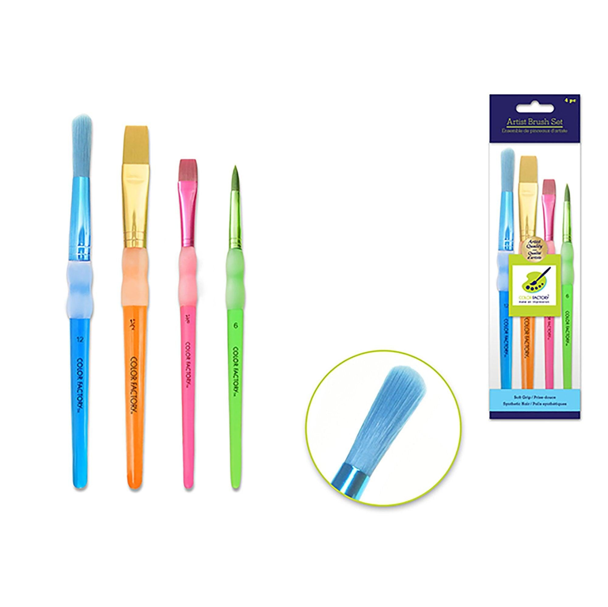 Artist Brush Set: Color Trend Soft Grip x4 Plastic Handle - Dollar Max Depot