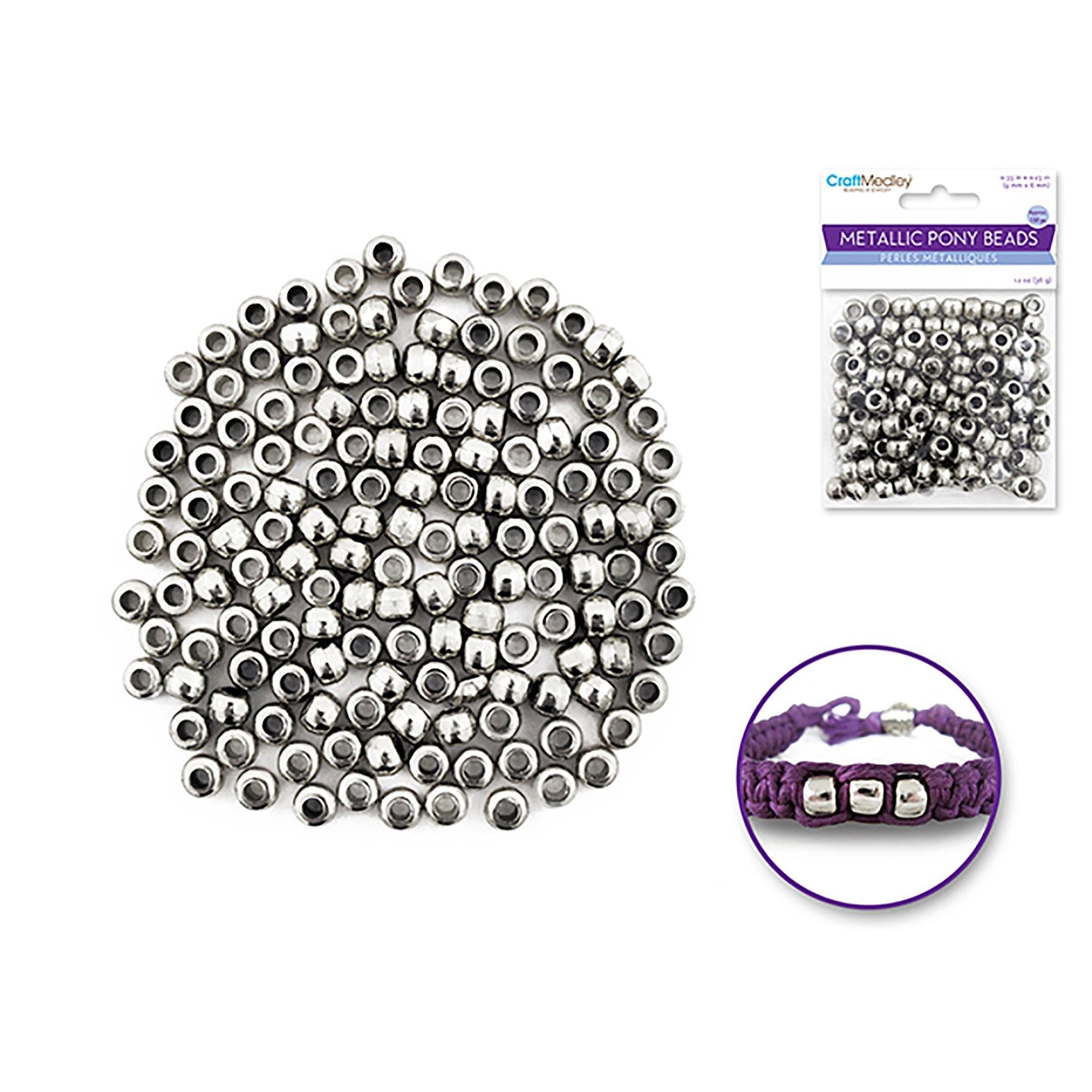 Silver Pony Beads : 9Mmx6Mm Barrel Metallic X150 - Dollar Max Dépôt