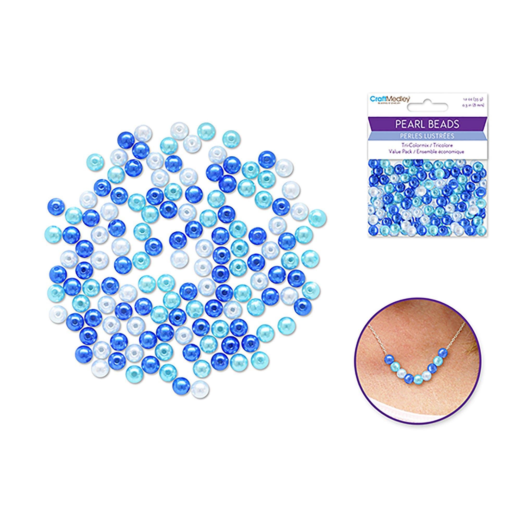 Blue Pearl Beads : 8Mm Gloss Tri-Colormix 35Gms - Dollar Max Dépôt