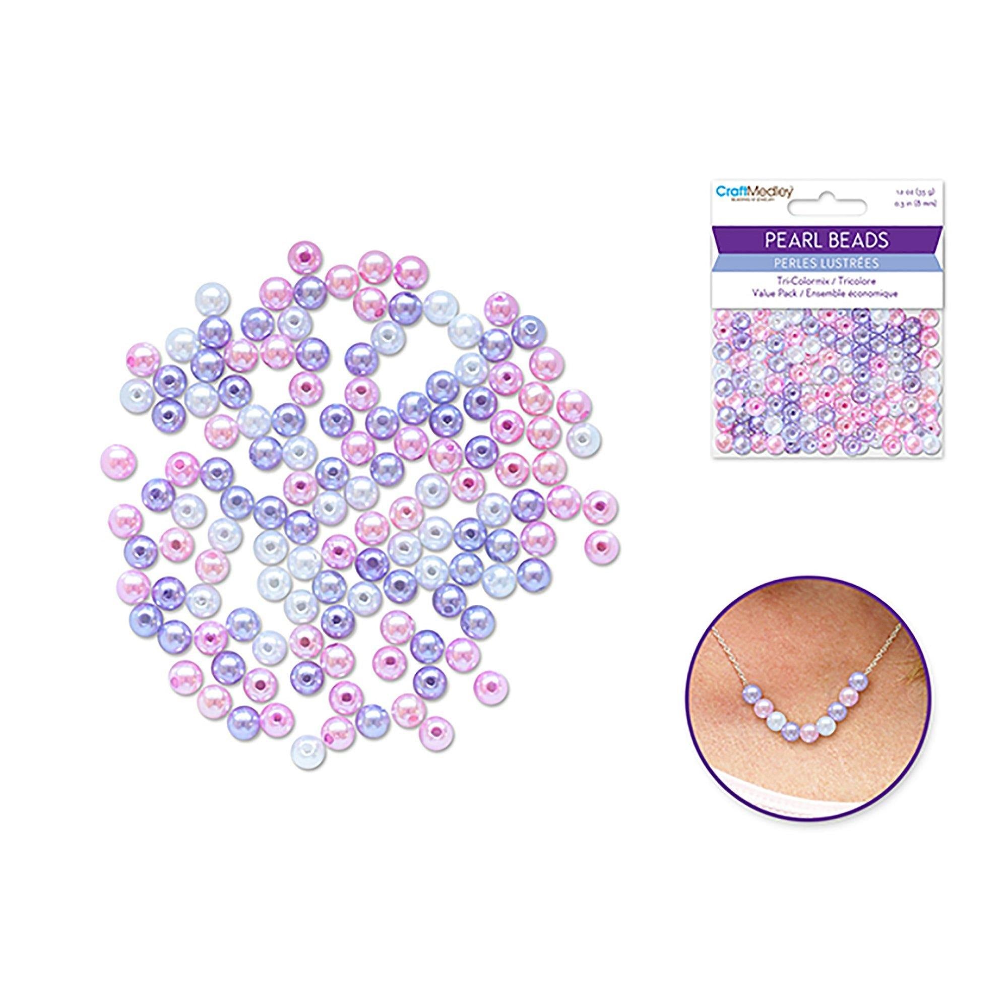 Pink Pearl Beads : 8Mm Gloss Tri-Colormix 35Gms - Dollar Max Dépôt